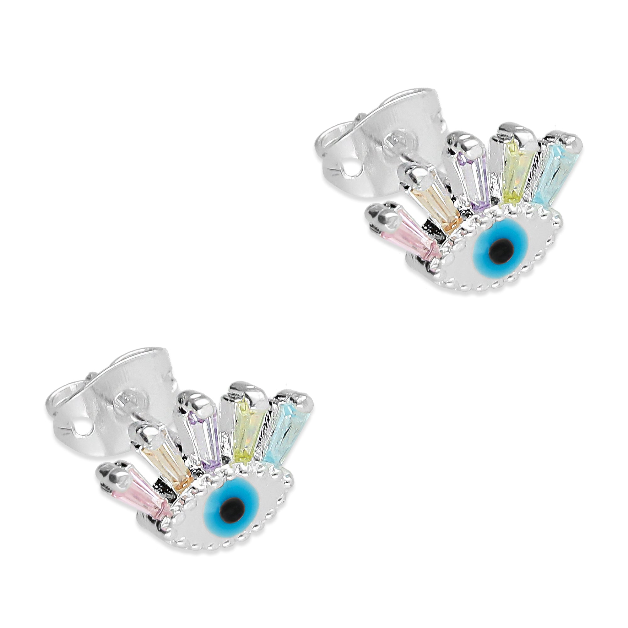LPAP085 Arete Broquel Ojito Turco Pestañas Multi Plata .925 Taxco 3125960324