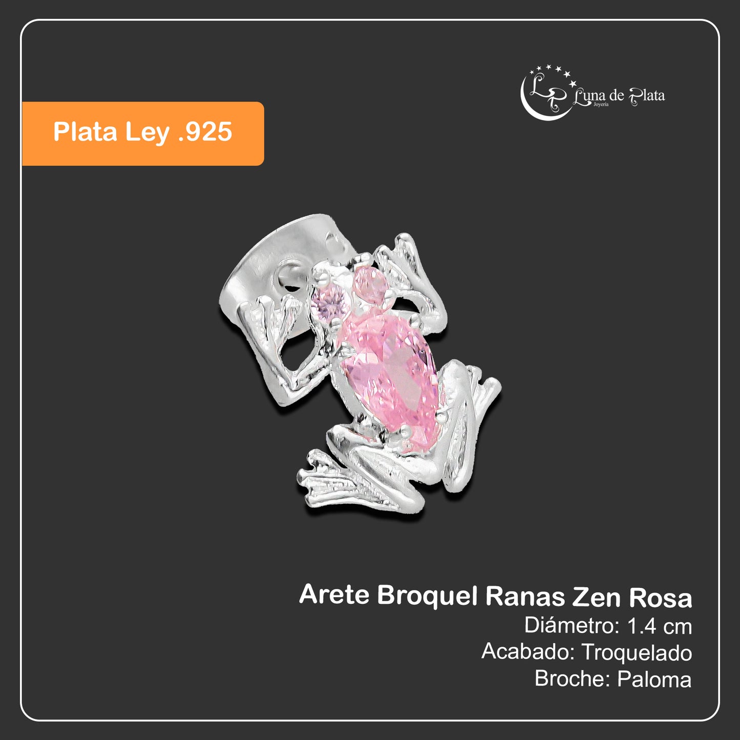 LPAP087 Arete Broquel Ranas Zen ROSA Plata .925 Taxco 3125884714