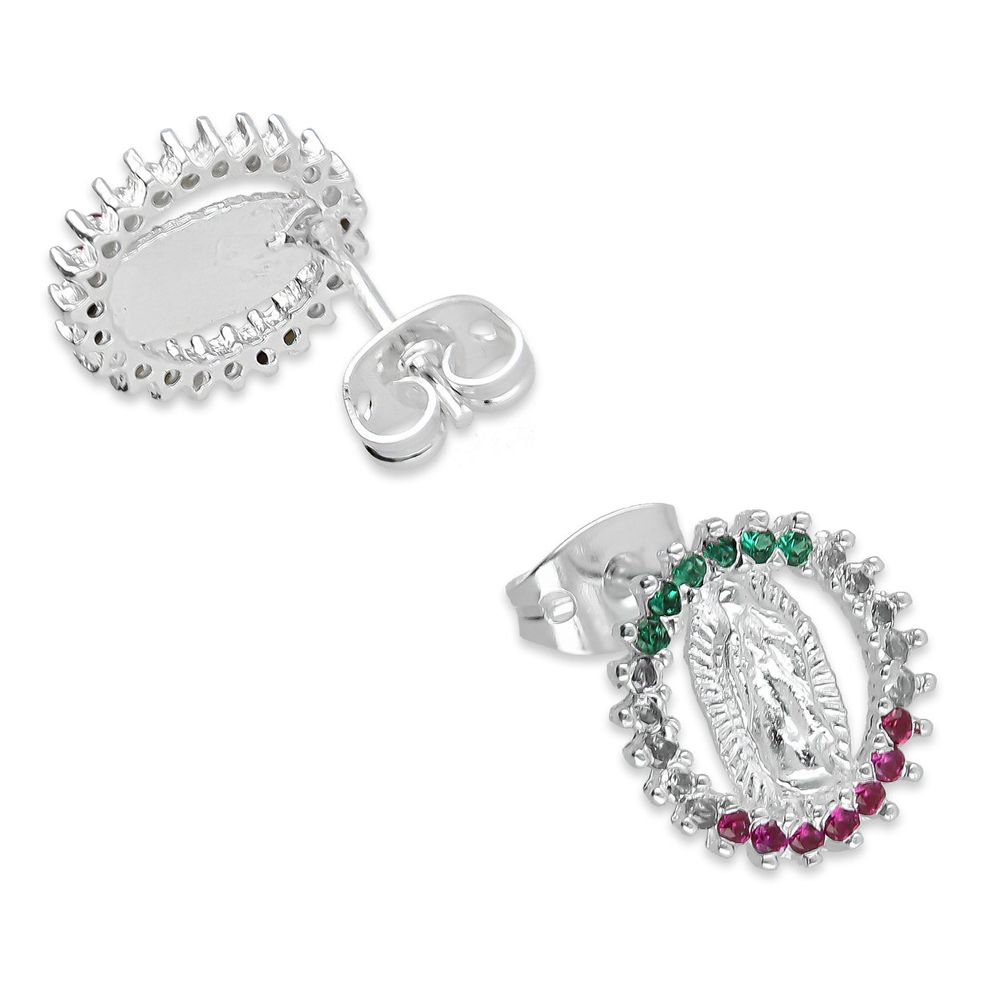 LPAP088 Arete Broquel Circulo Tricolor Virgen Z Plata .925 Taxco 3125988838