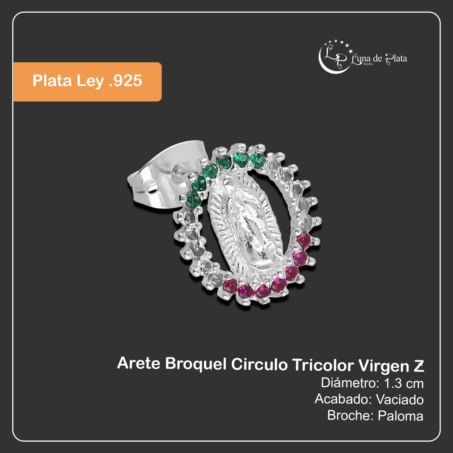 LPAP088 Arete Broquel Circulo Tricolor Virgen Z Plata .925 Taxco 3125988838