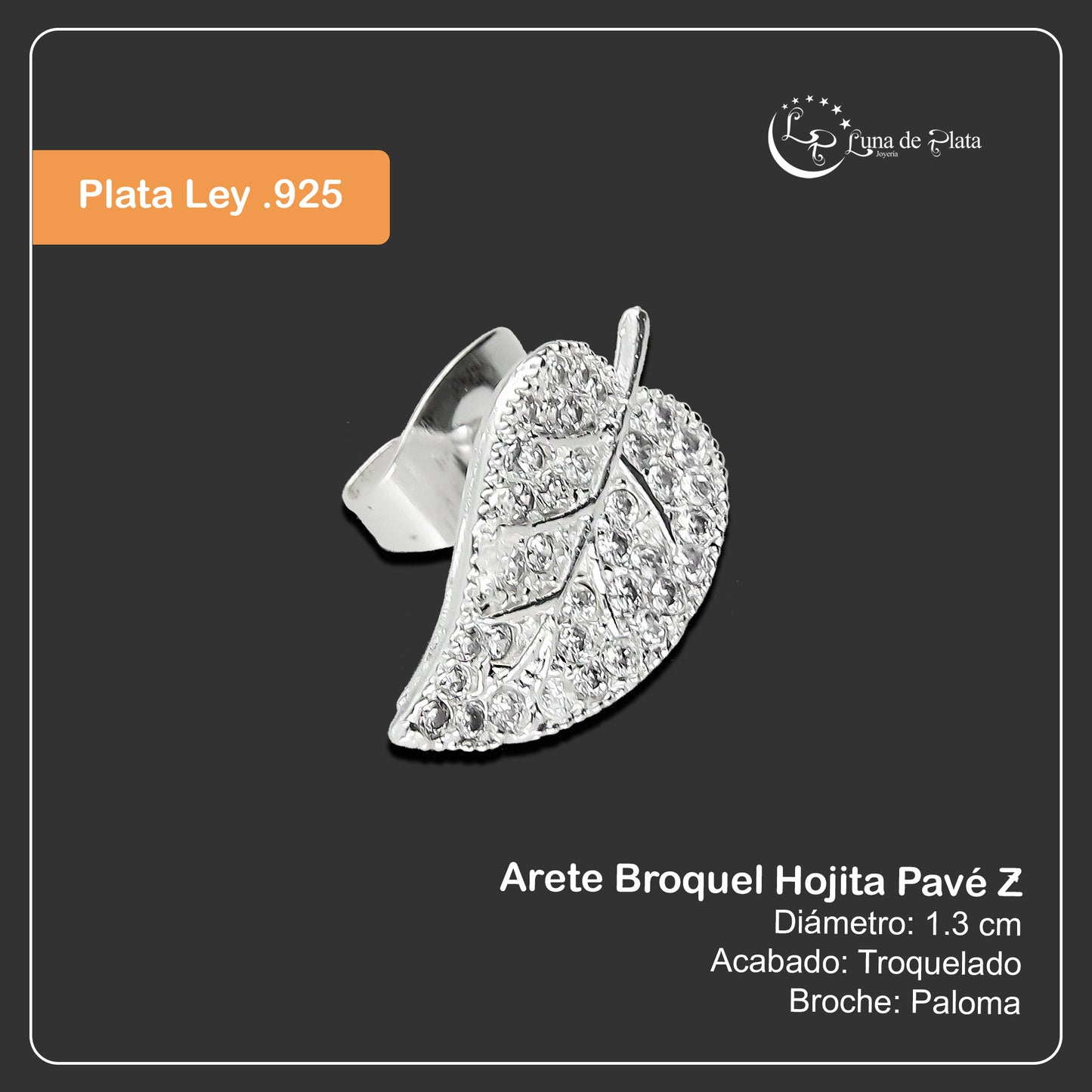 LPAP097 Arete Broquel Hojita Pavé Z Plata .925 Taxco 3138070220