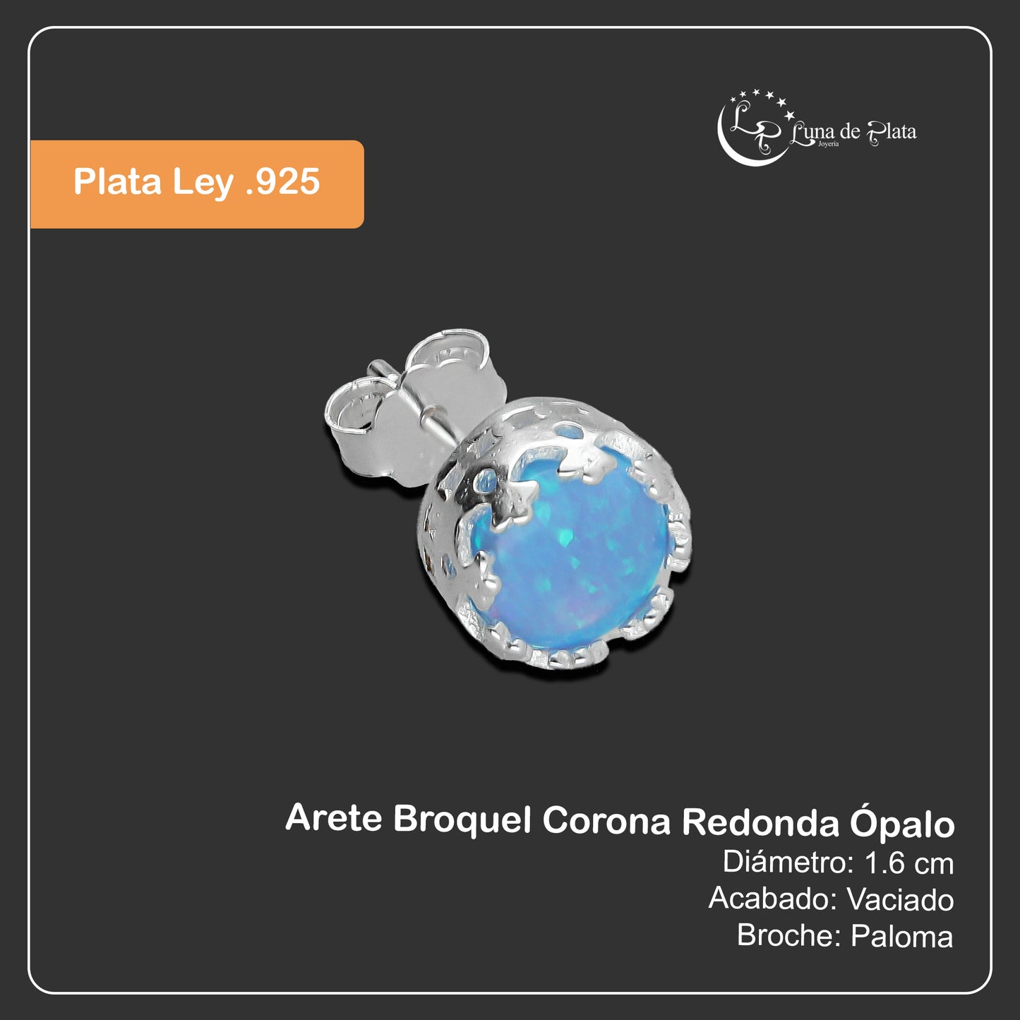 LPAP100 Arete Broquel Corona Redonda Ópalo Plata .925 Taxco 3138022640