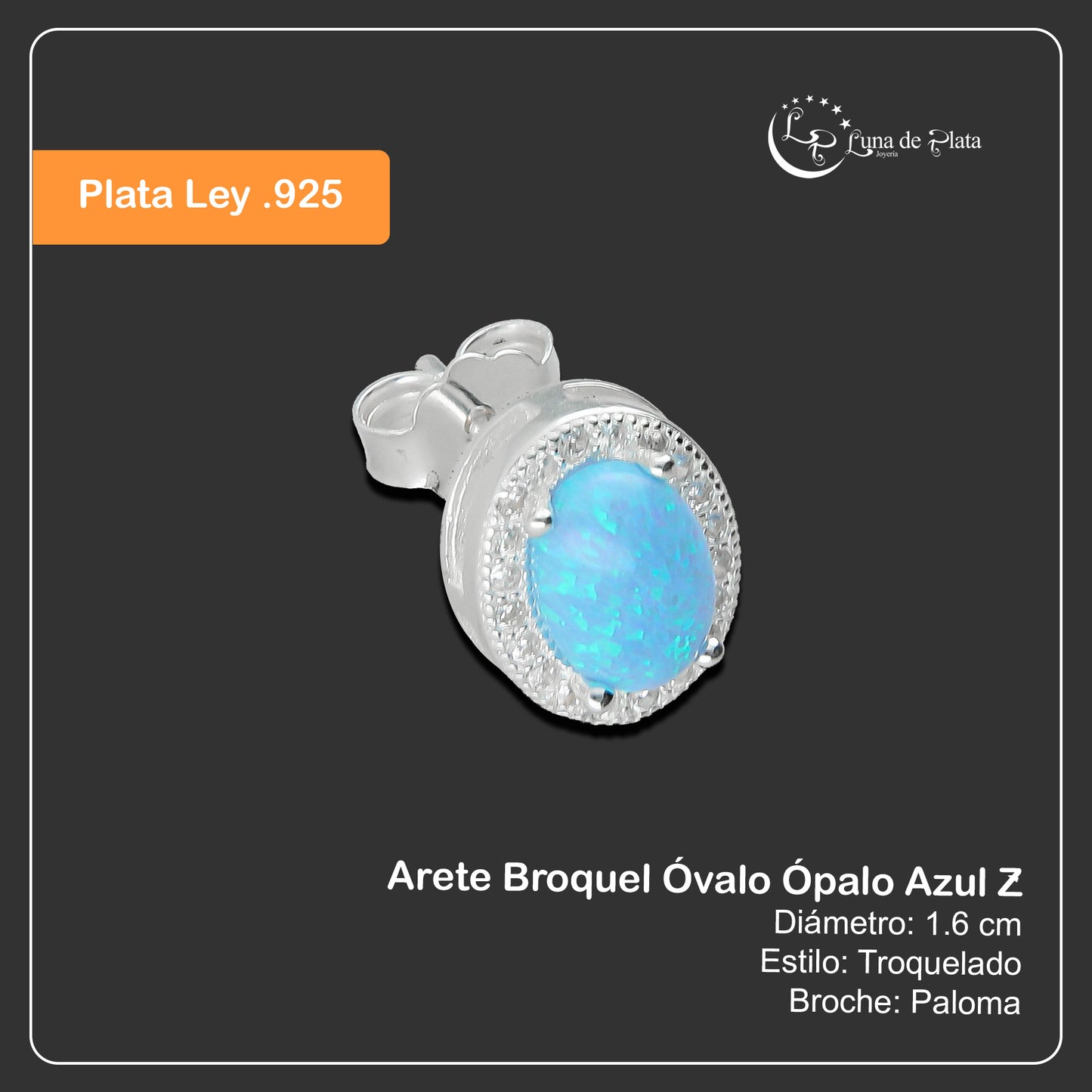 LPAP101 Arete Broquel Óvalo Ópalo Azul Z Plata .925 Taxco 3138152320