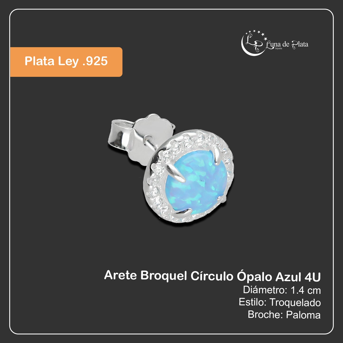 LPAP103 Arete Broquel Círculo Ópalo Azul 4U Plata .925 Taxco 3138187042