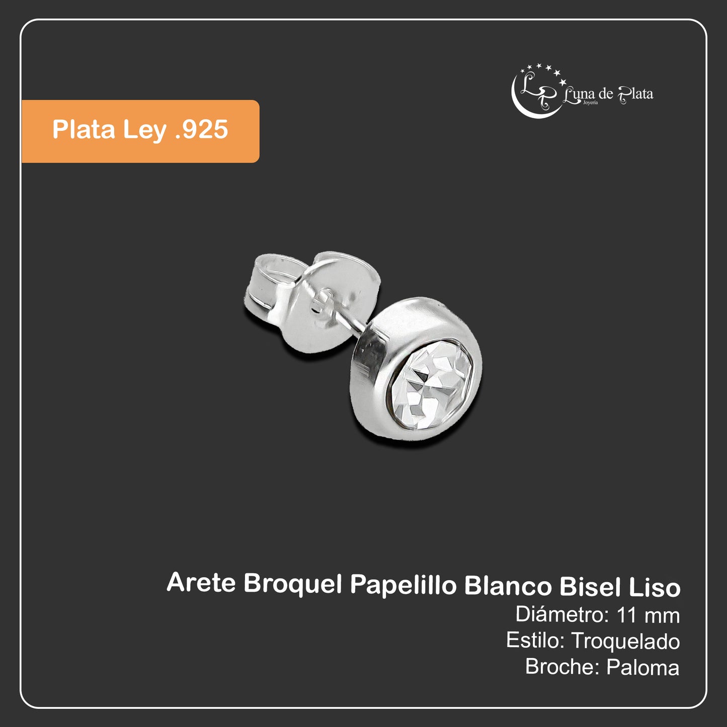 LPAP104 Arete Broquel Papelillo Blanco Bisel Liso Plata .925 Taxco 3177941202