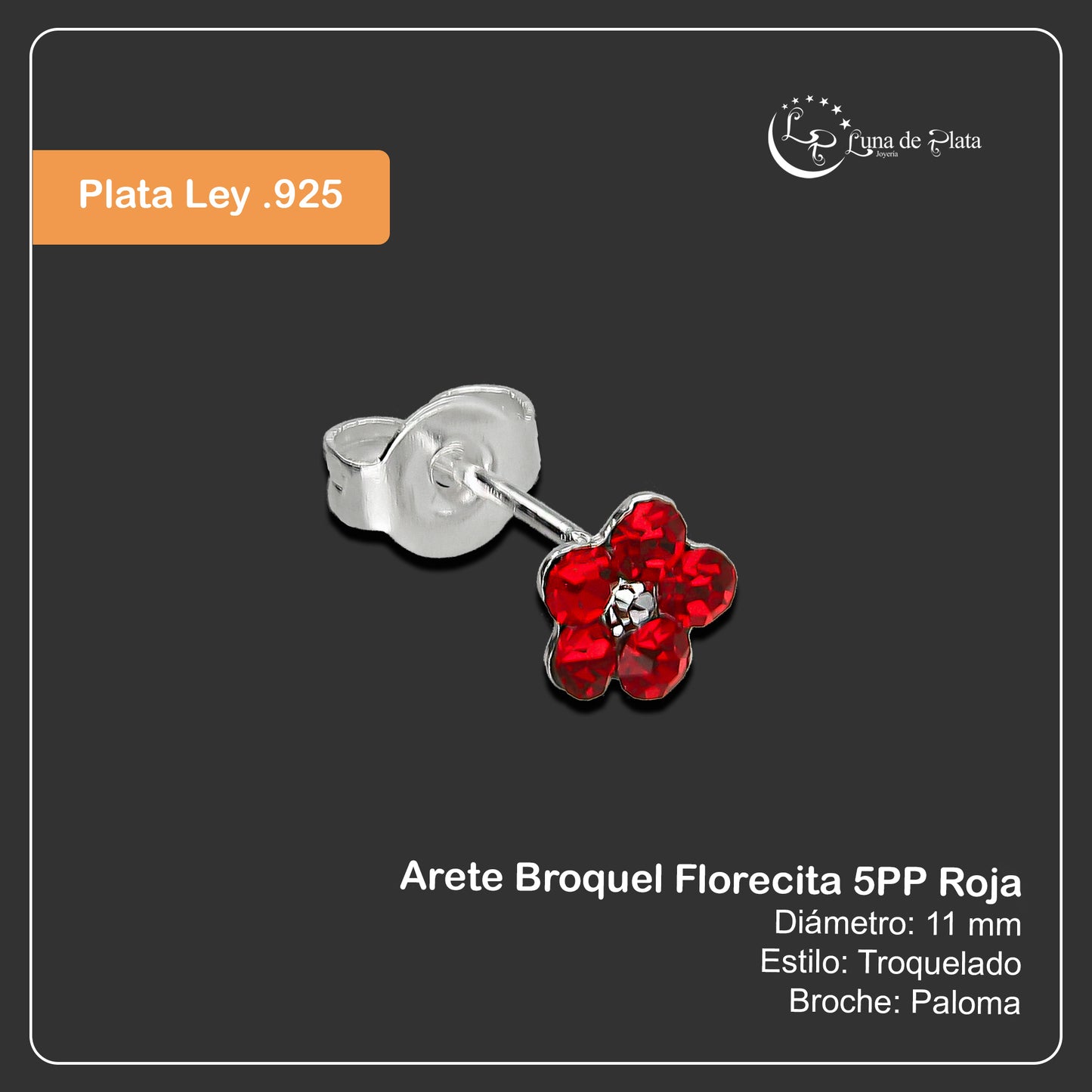 LPAP109 Arete Broquel Florecita 5PP Roja en Plata .925 Taxco 2090399279