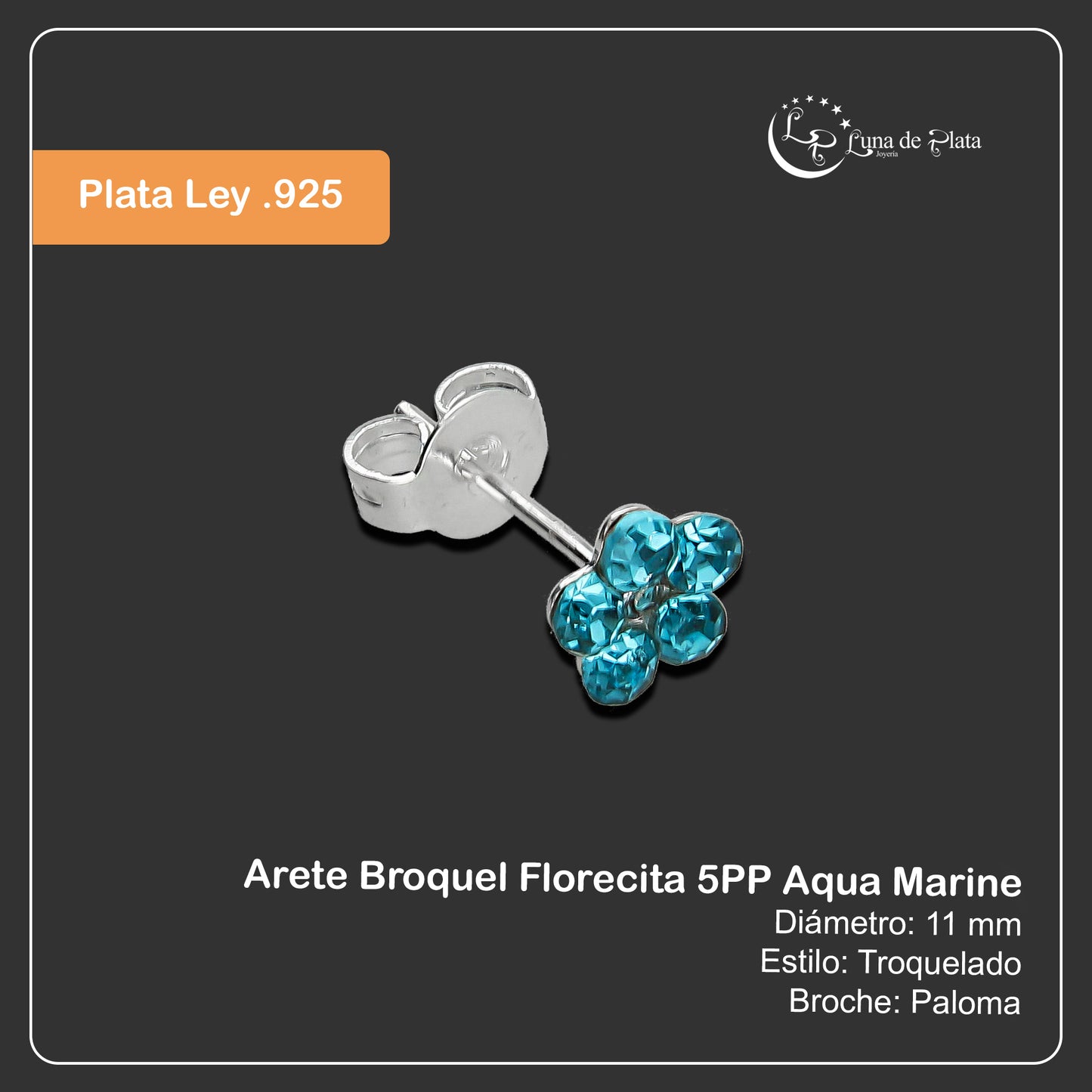 LPAP110 Arete Broquel Florecita 5PP Aqua Marine en Plata .925 Taxco 2090363151