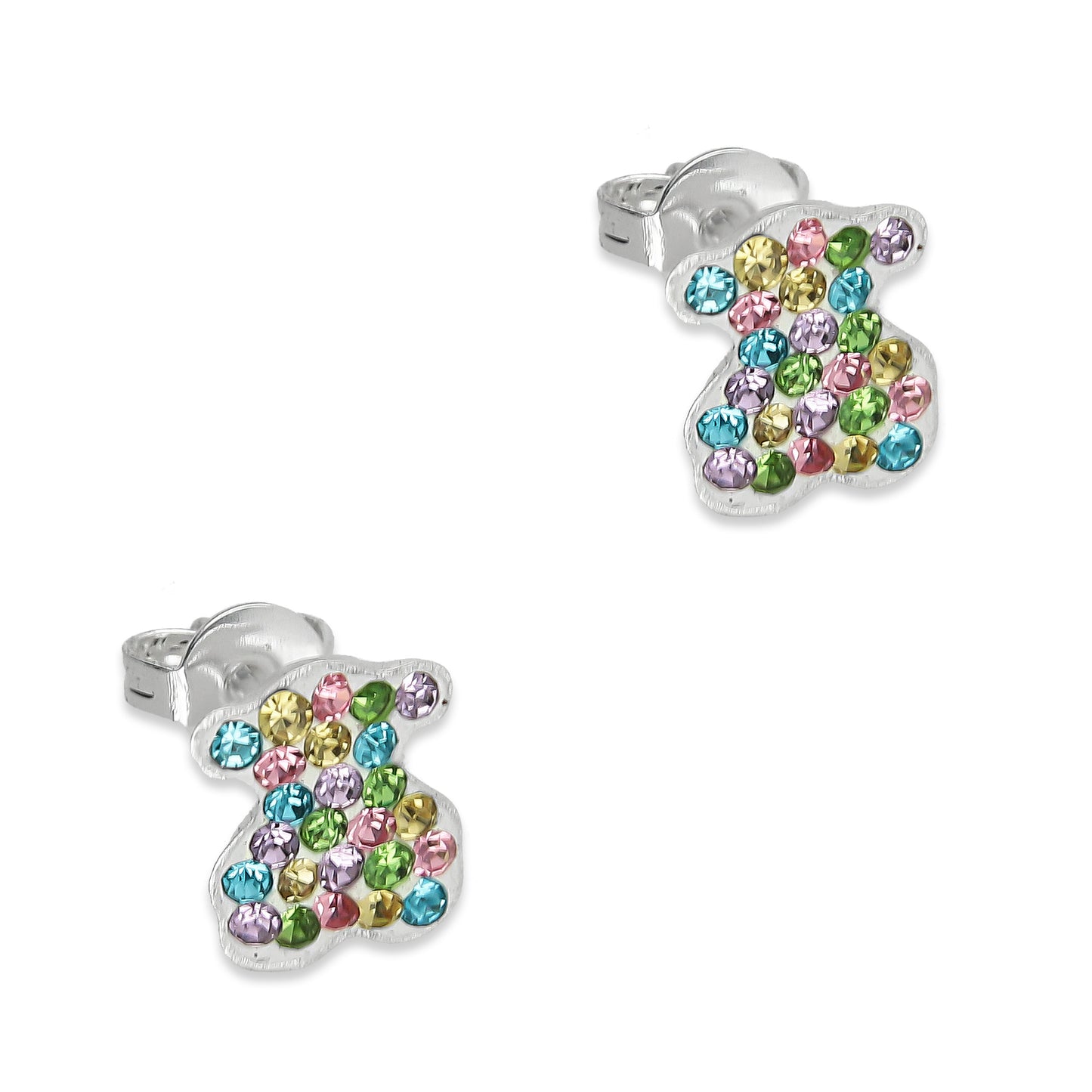 LPAP118 Arete Broquel Osito Cristal Multicolor en Plata .925 Taxco