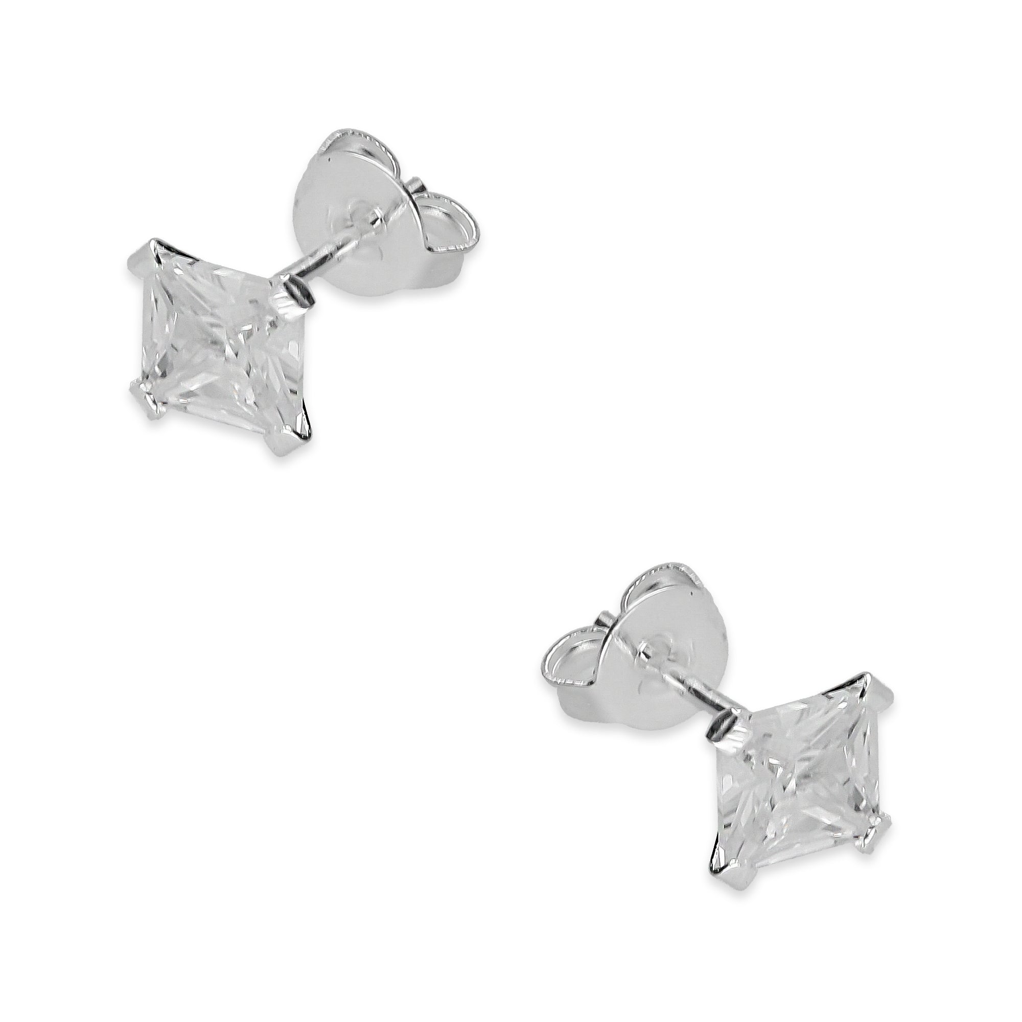 LPAP121 Arete Broquel Zirconia Cuadro 5 mm en Plata .925 Taxco 2169070701