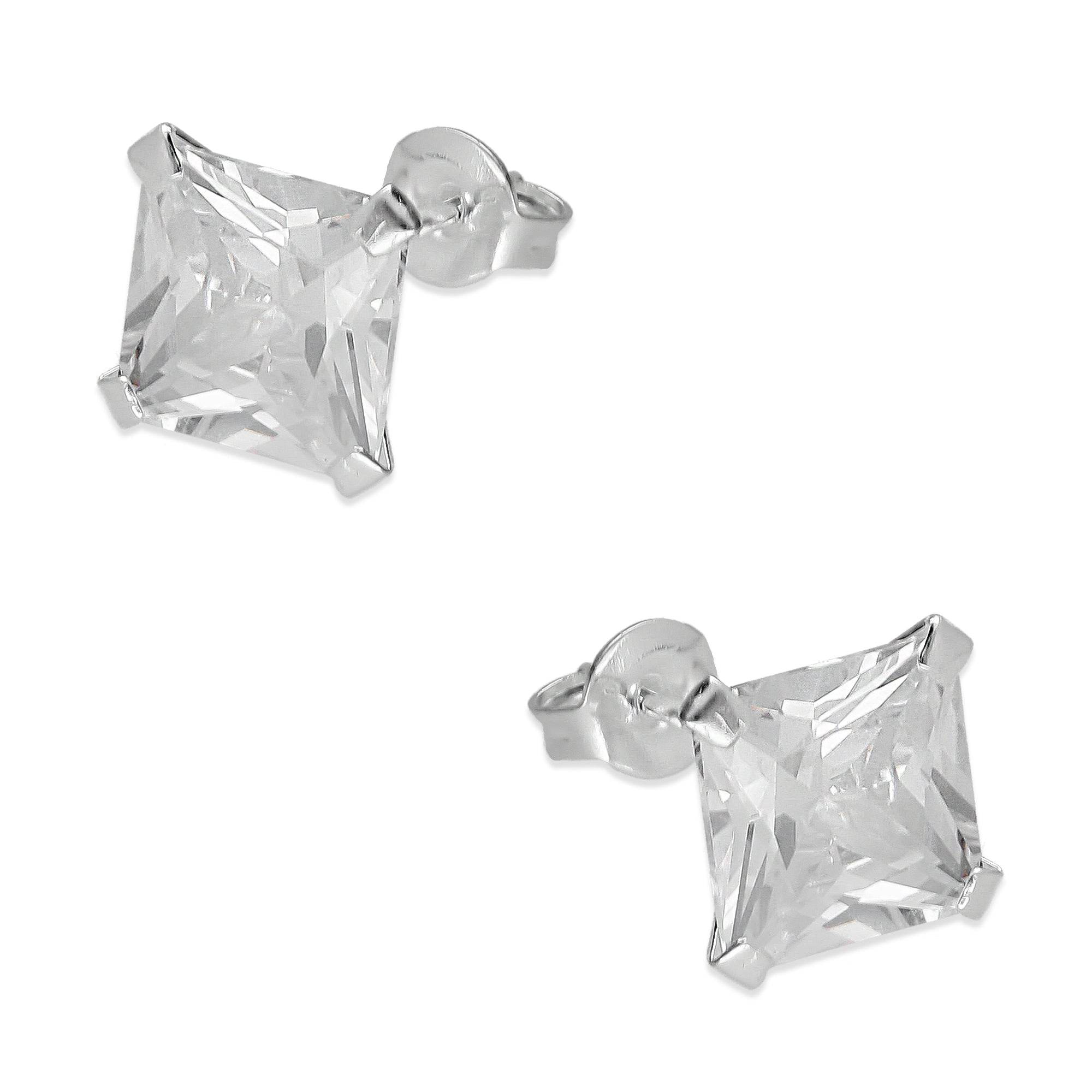 LPAP124 Arete Broquel Zirconia Cuadro 8 mm en Plata .925 Taxco 2169089291