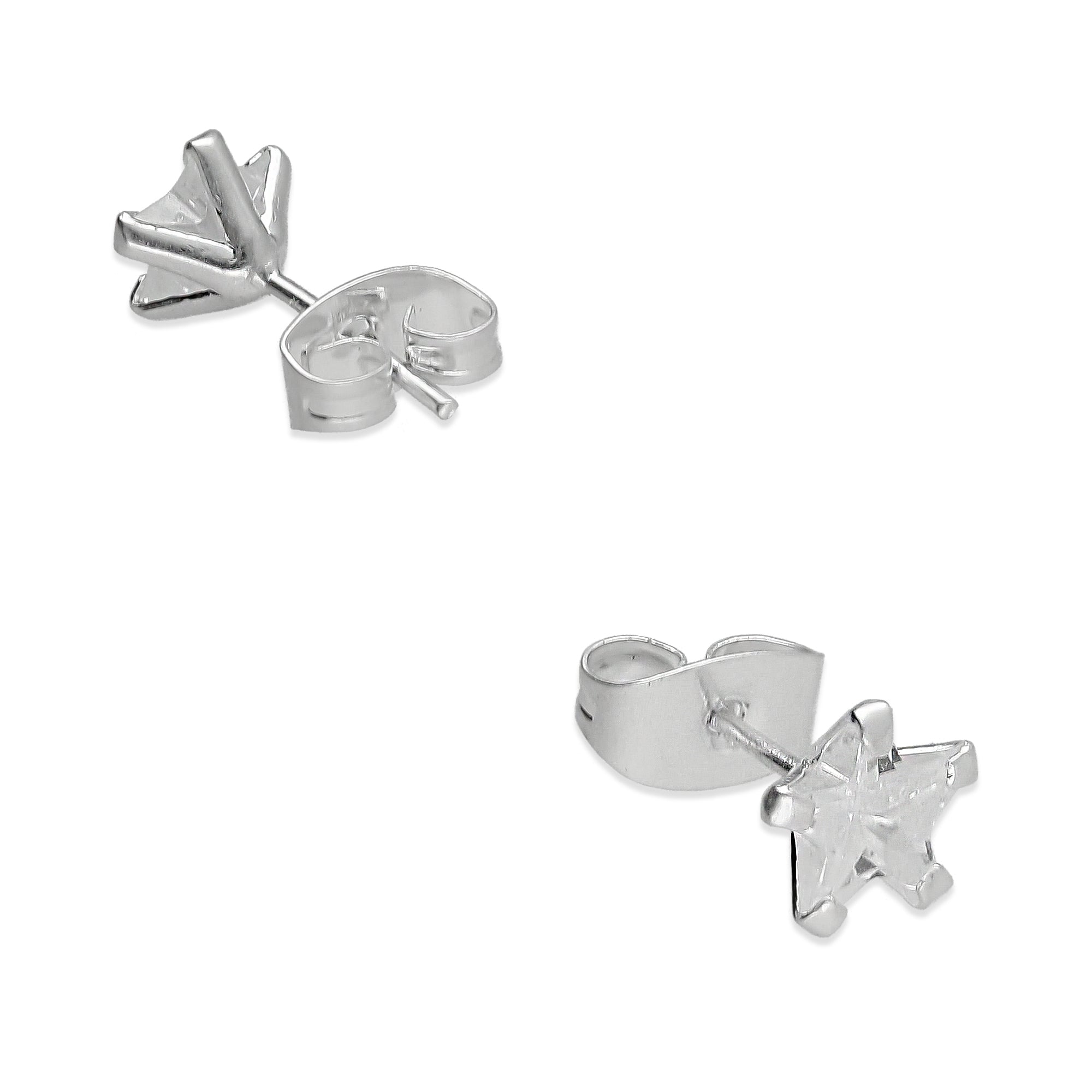 LPAP126 Arete Broquel Zirconia Estrella 7 mm en Plata .925 Taxco 3428028226