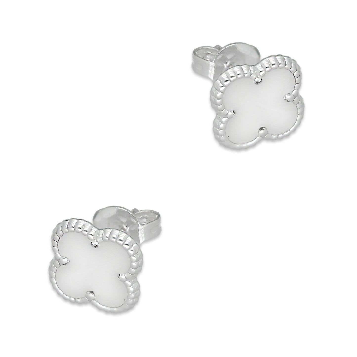 LPAP128 rete Broquel Trébol Blanco Esmalte 11 mm en Plata .925 Taxco
