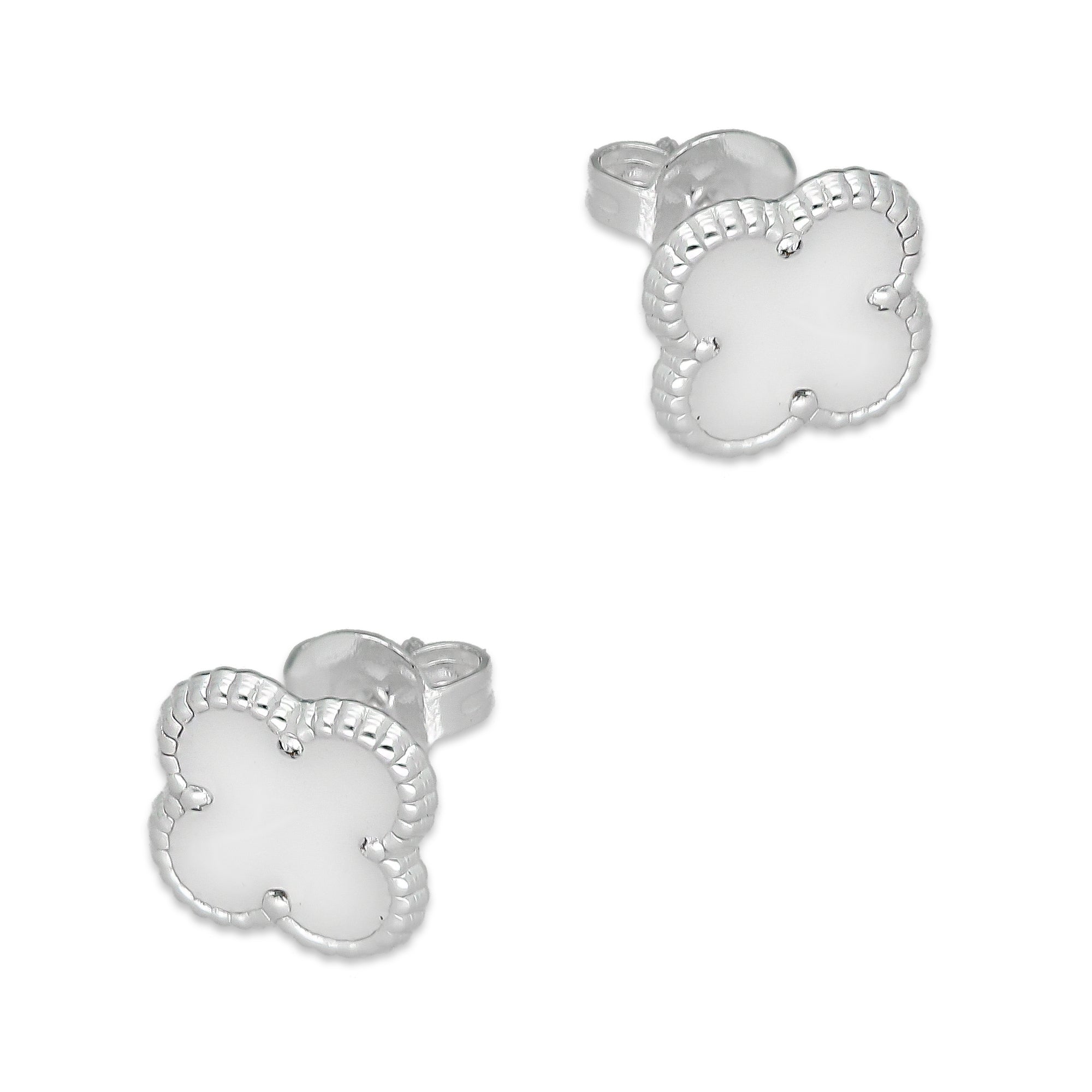 LPAP128 rete Broquel Trébol Blanco Esmalte 11 mm en Plata .925 Taxco