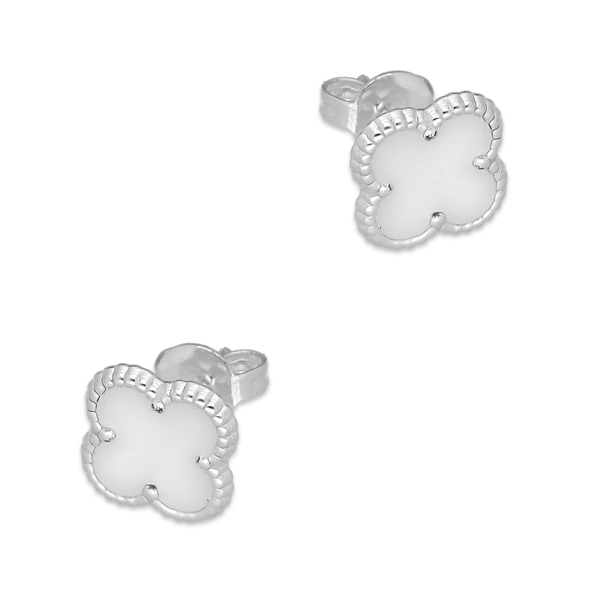 LPAP128 rete Broquel Trébol Blanco Esmalte 11 mm en Plata .925 Taxco