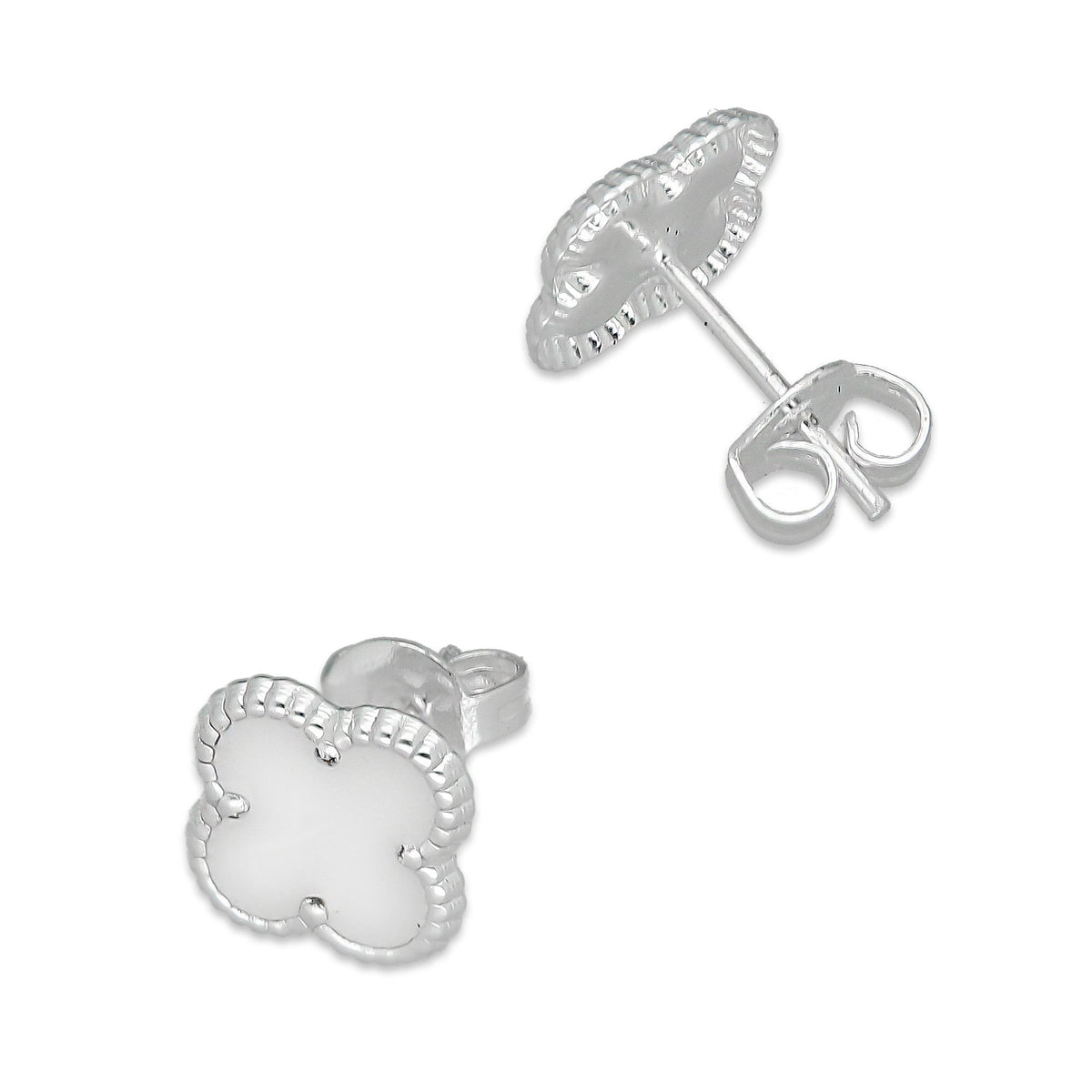 LPAP128 rete Broquel Trébol Blanco Esmalte 11 mm en Plata .925 Taxco