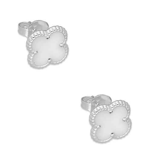 LPAP128 rete Broquel Trébol Blanco Esmalte 11 mm en Plata .925 Taxco