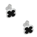 LPAP129 Arete Broquel Trébol Negro Esmalte 11 mm en Plata .925 Taxco
