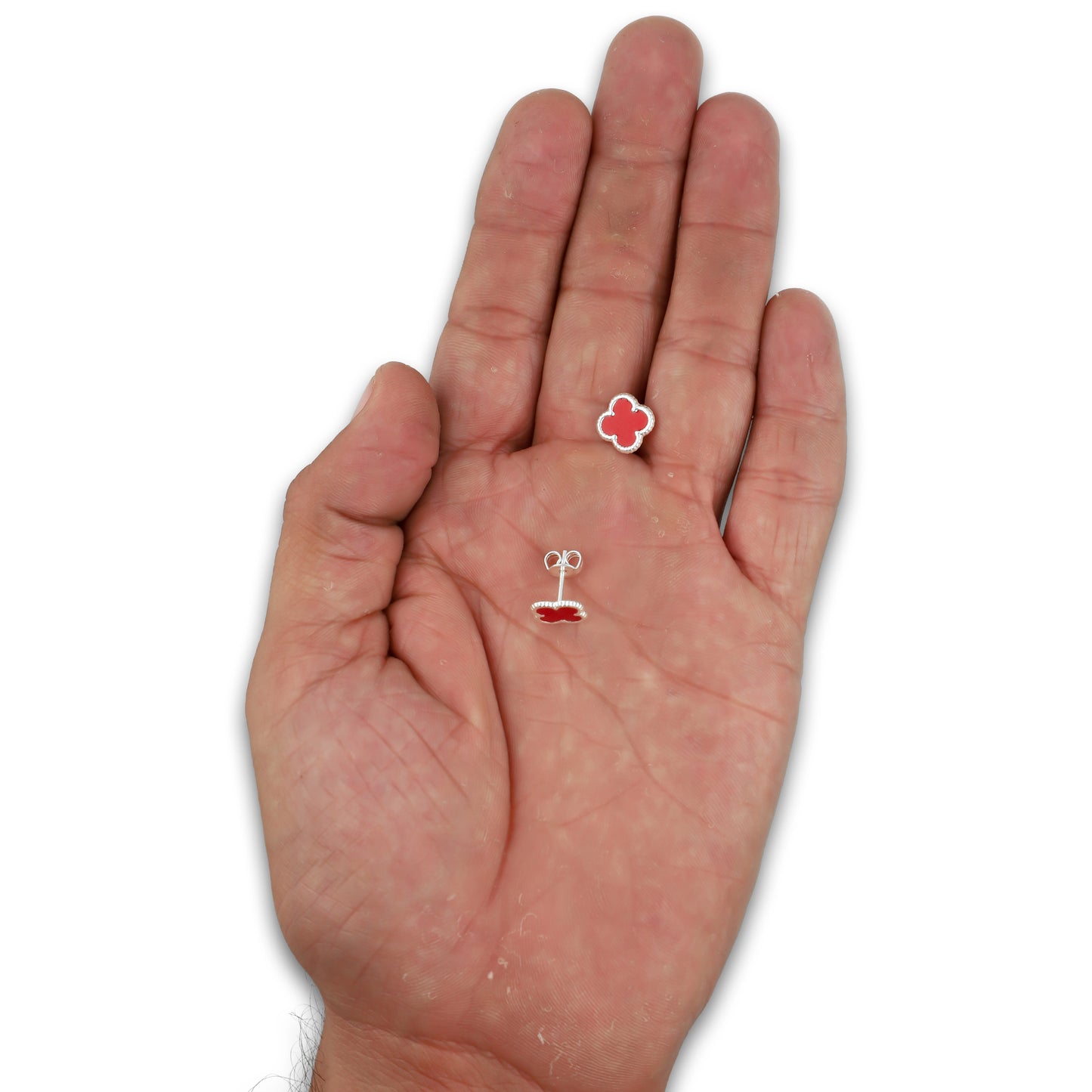 LPAP130 Arete Broquel Trébol Rojo Esmalte 11 mm en Plata .925 Taxco