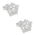 LPAP134 Arete Broquel Perla 6 mm Copo de Nieve con Zirconias en Plata .925 Taxco