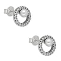 LPAP138 Arete Broquel Pandora Círculo con Zirconias y Perla en Plata .925 Taxco