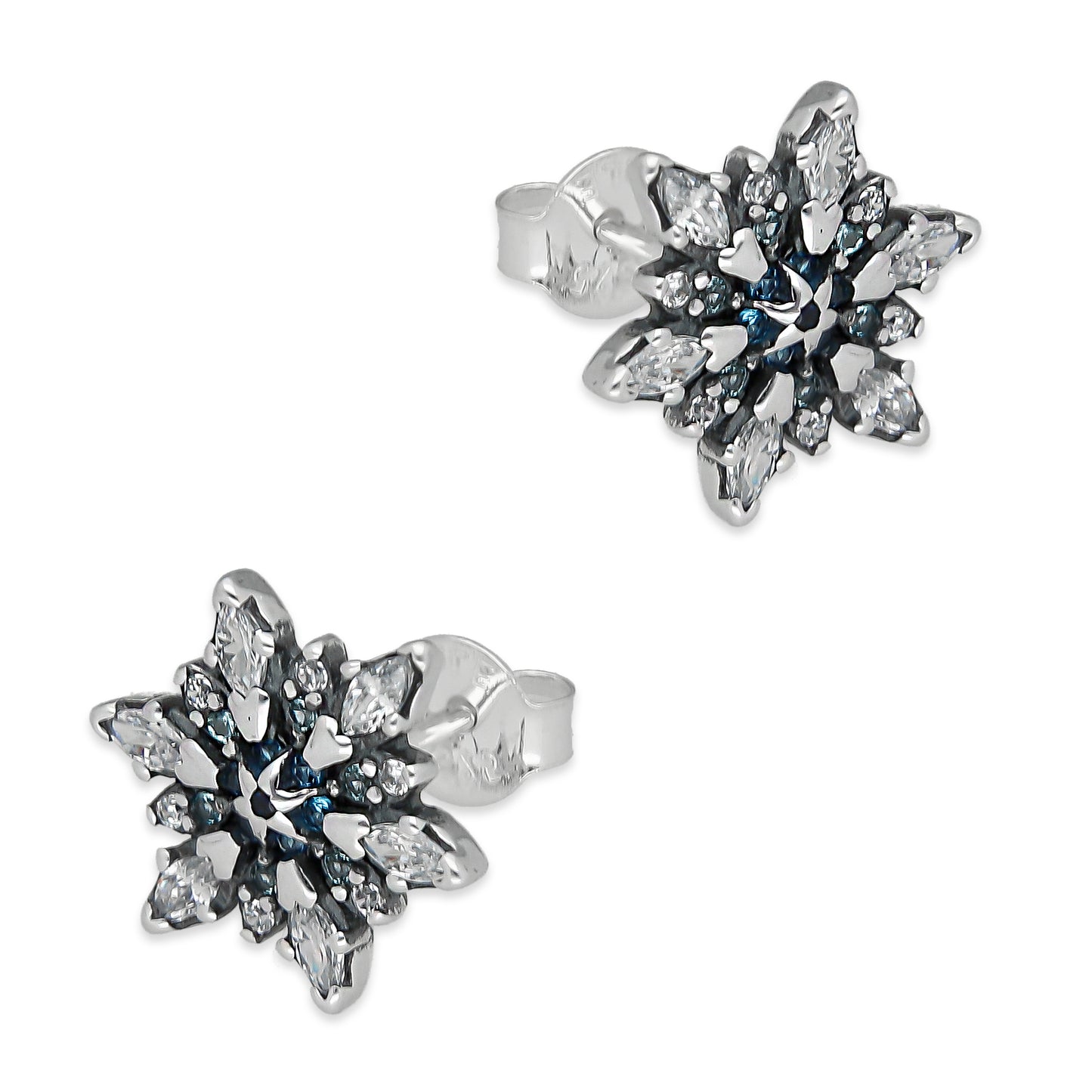 LPAP143 Arete Broquel Copo de NIeve 6 Puntas con Zirconia en Plata .925 Taxco