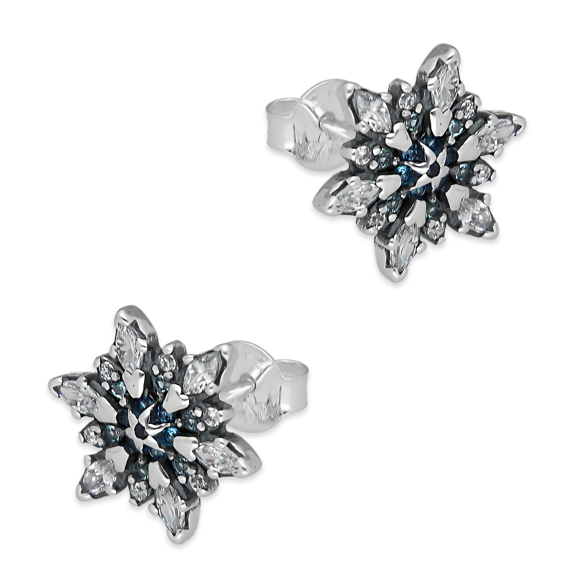 LPAP143 Arete Broquel Copo de NIeve 6 Puntas con Zirconia en Plata .925 Taxco