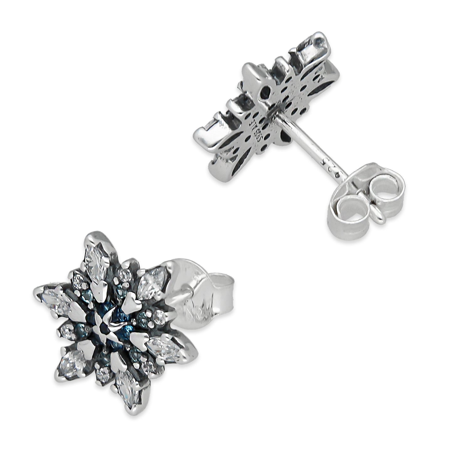 LPAP143 Arete Broquel Copo de NIeve 6 Puntas con Zirconia en Plata .925 Taxco