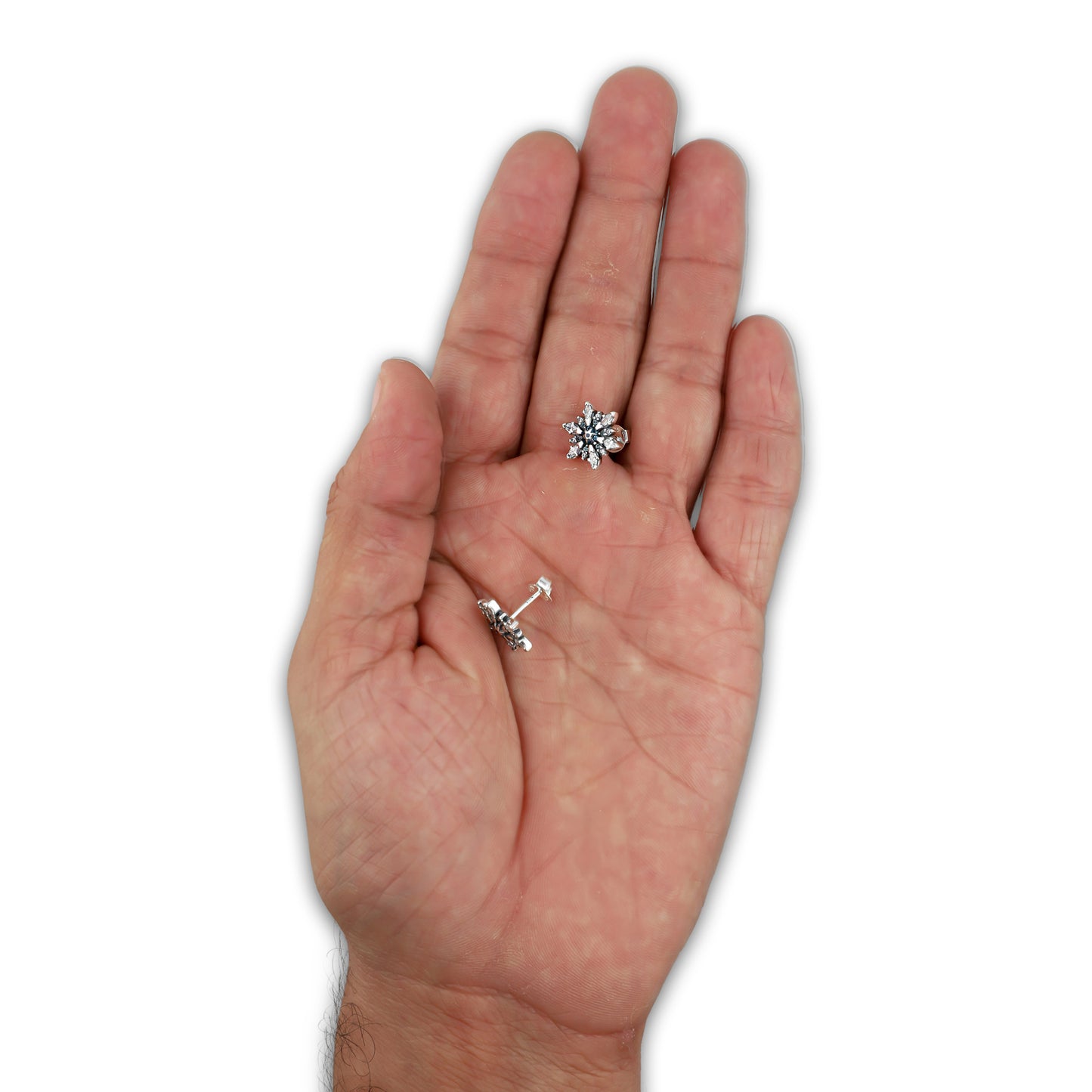 LPAP143 Arete Broquel Copo de NIeve 6 Puntas con Zirconia en Plata .925 Taxco
