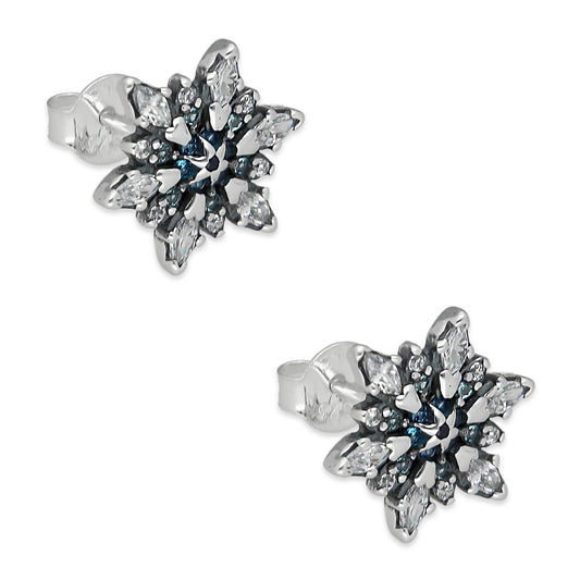 LPAP143 Arete Broquel Copo de NIeve 6 Puntas con Zirconia en Plata .925 Taxco