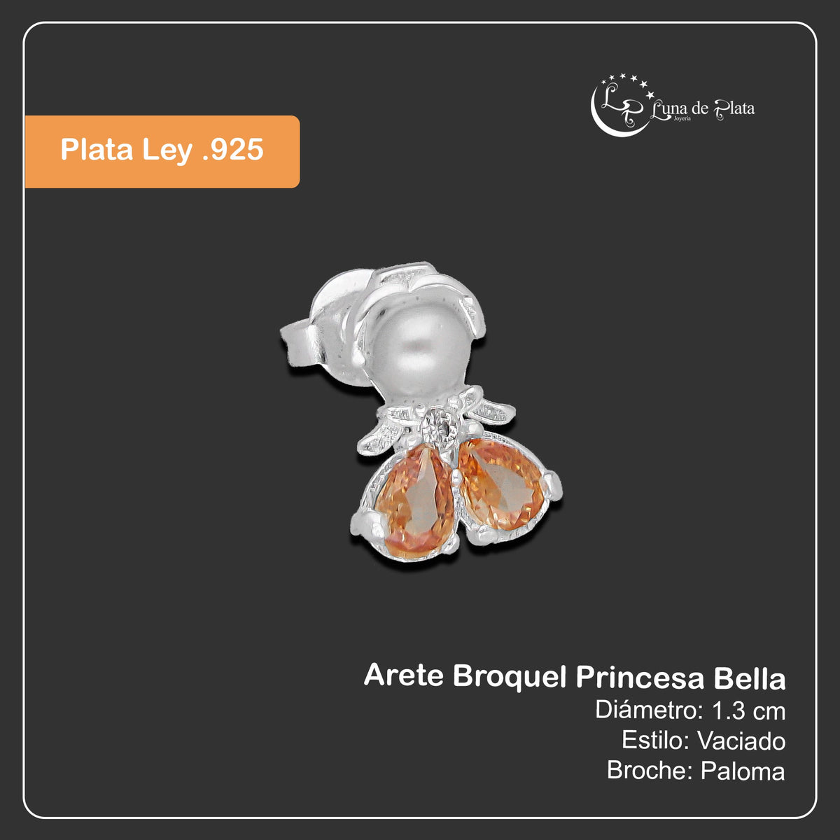 LPAP146 Arete Broquel Princess Mod 3 Be Cafe en Plata .925 Taxco 4685741172