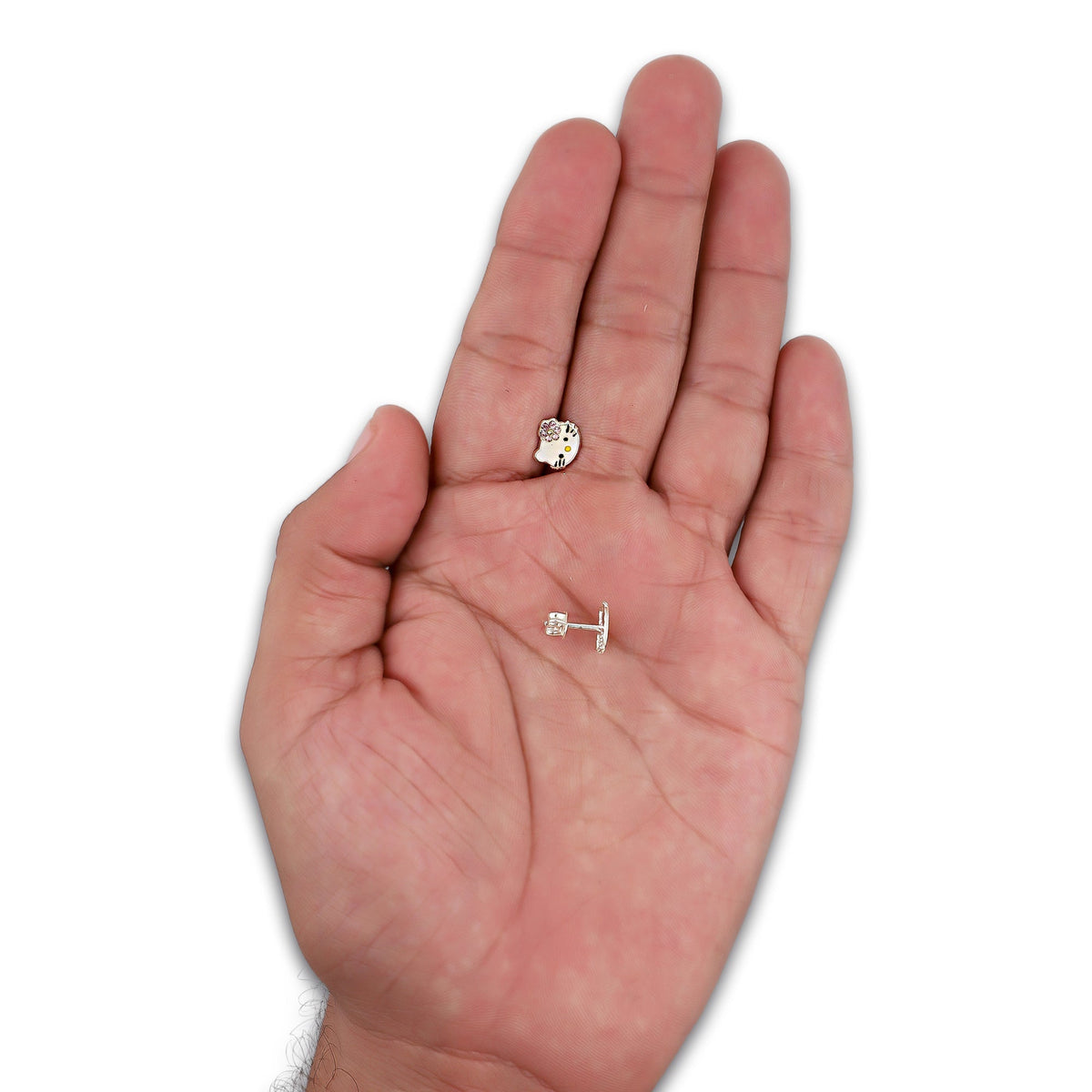 LPYAP001 Arete Broquel Kitty Esmalte Florecita Zirconias en Plata .925