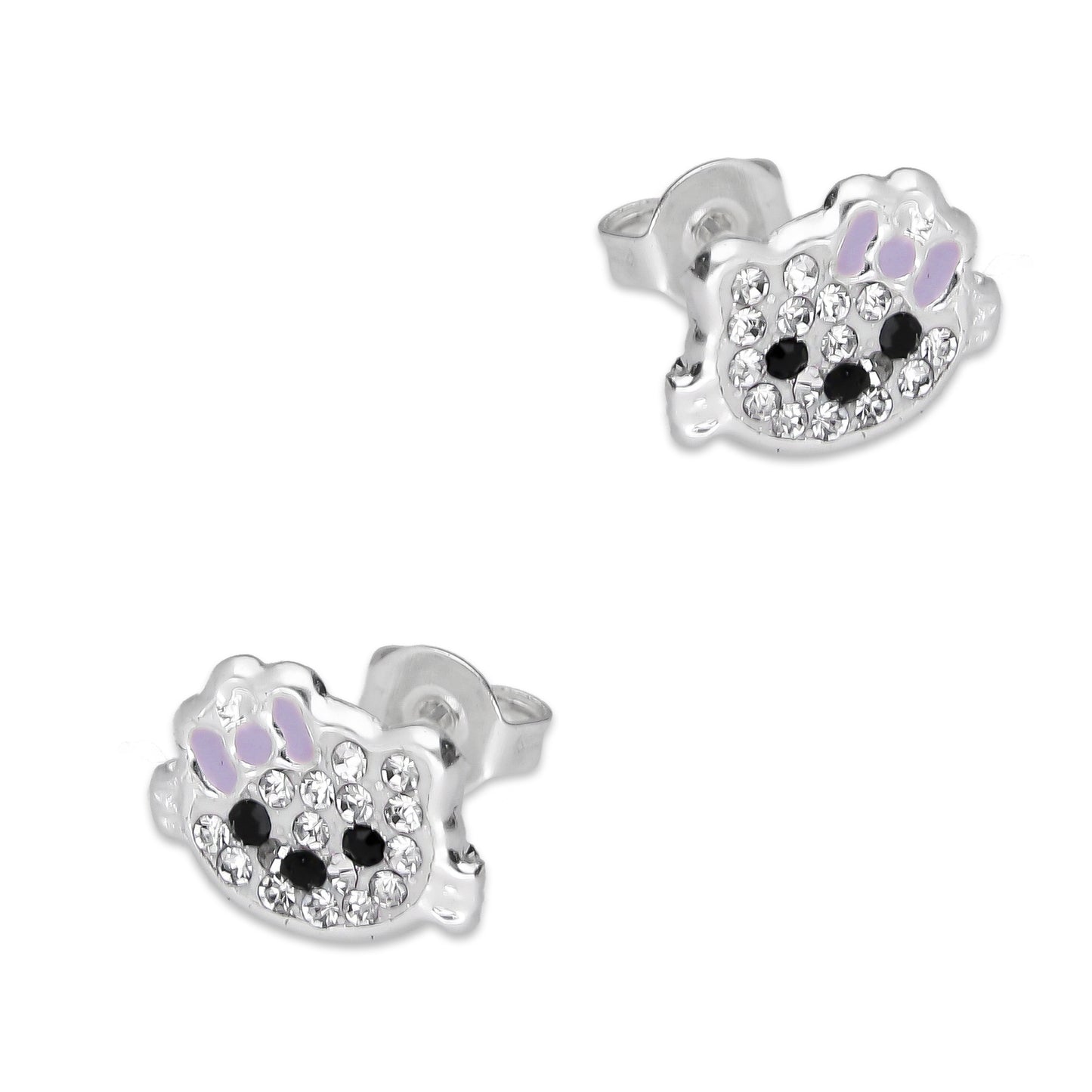 LPYAP002 Arete Broquel Kitty Cubierta de Zirconias en Plata .925