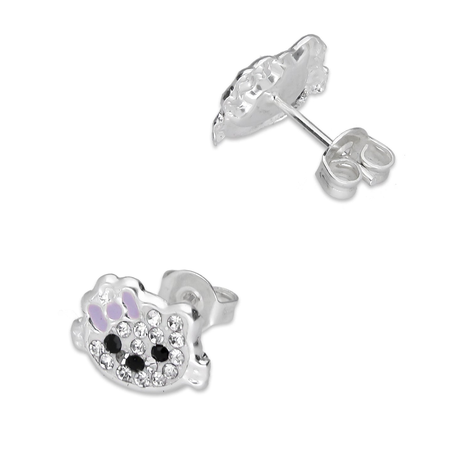 LPYAP002 Arete Broquel Kitty Cubierta de Zirconias en Plata .925