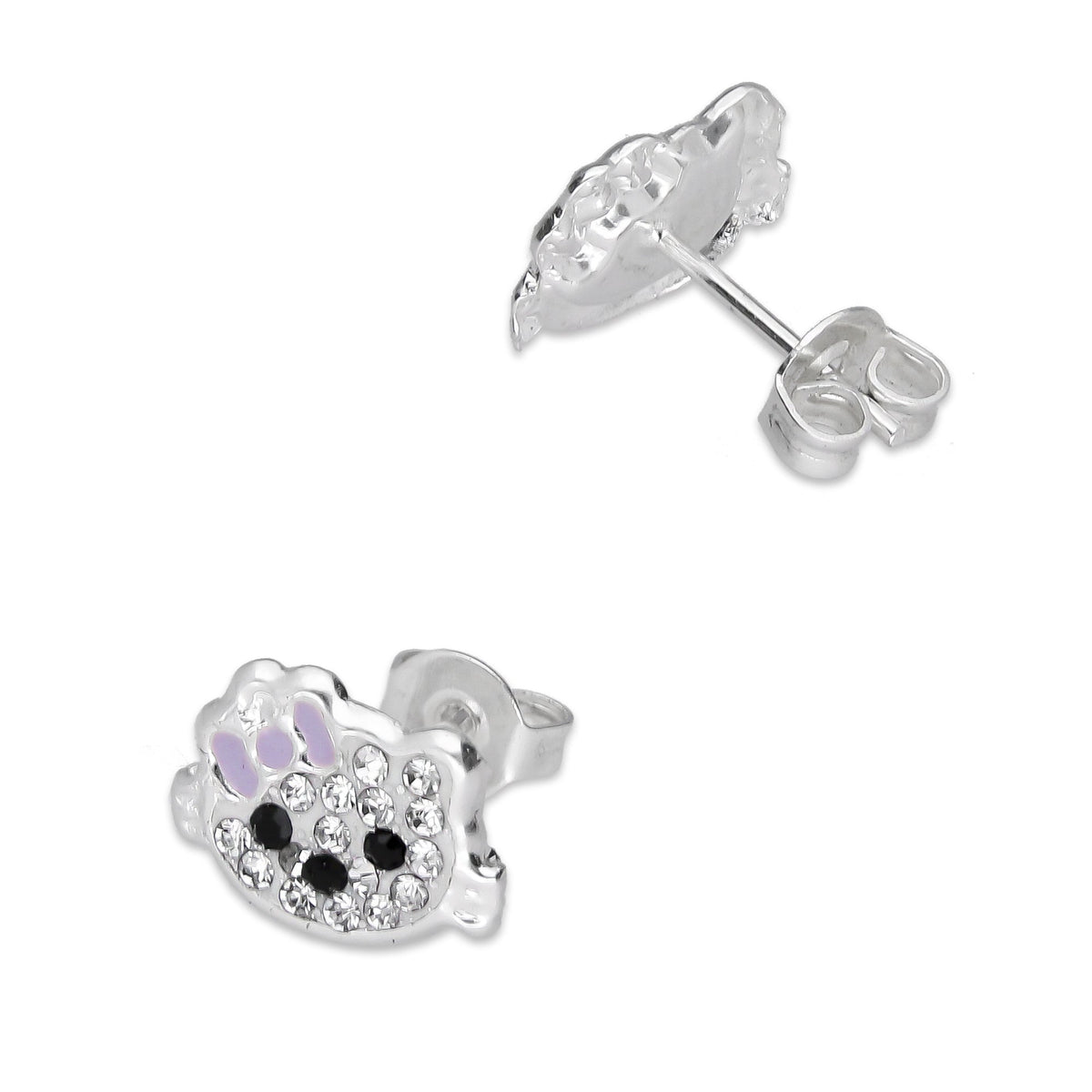 LPYAP002 Arete Broquel Kitty Cubierta de Zirconias en Plata .925