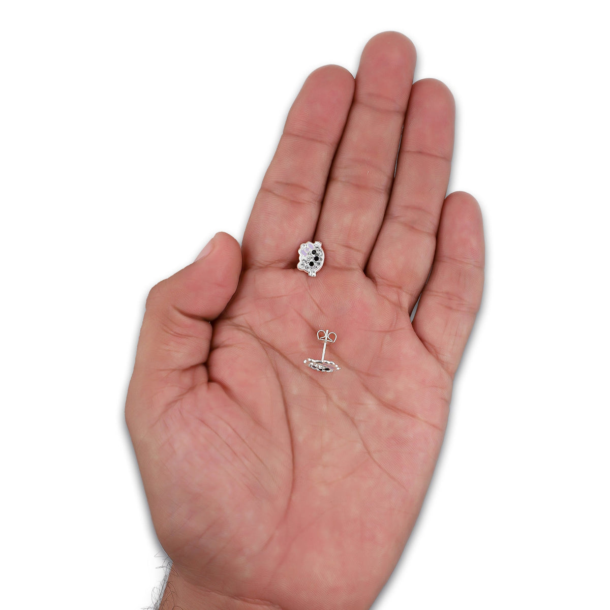 LPYAP002 Arete Broquel Kitty Cubierta de Zirconias en Plata .925