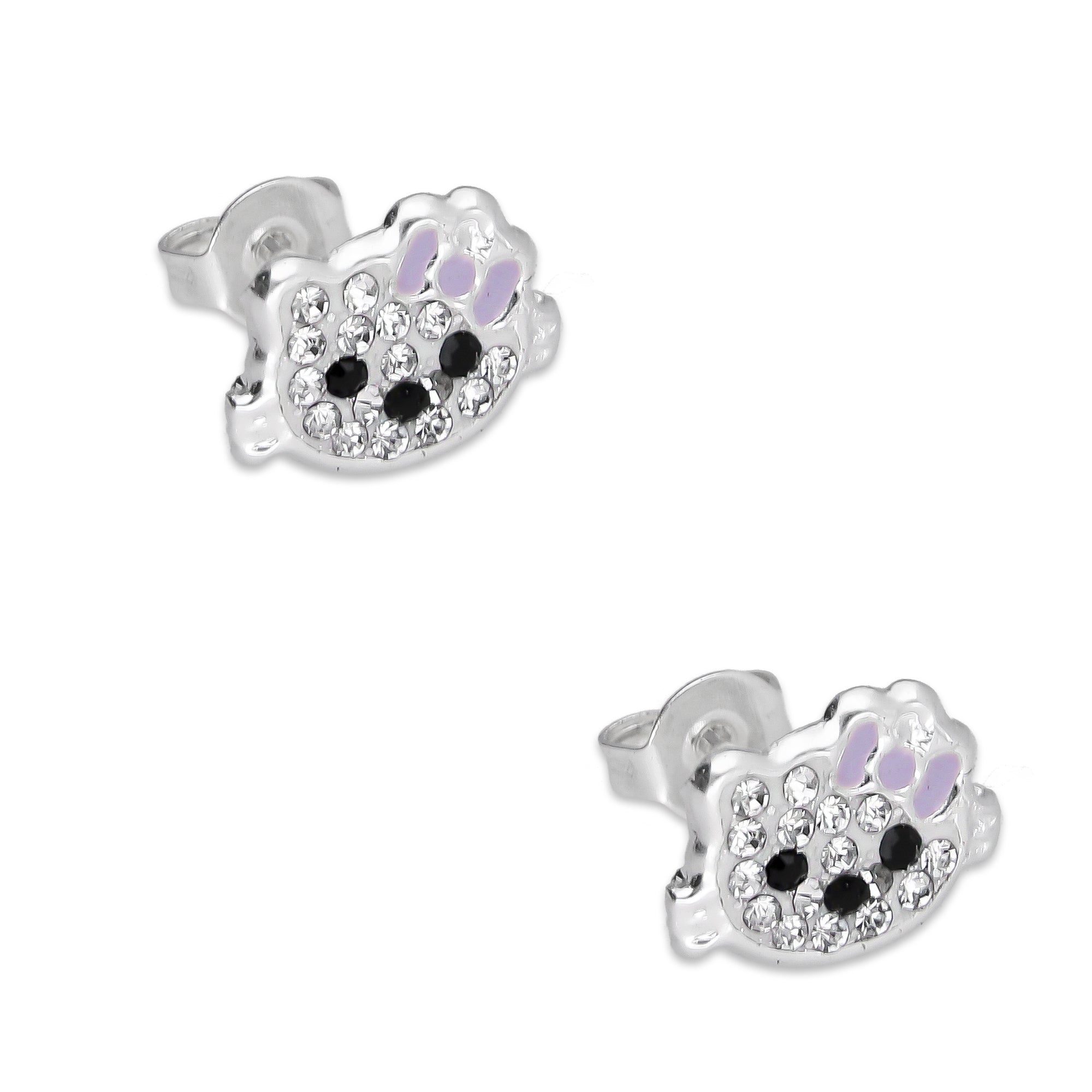 LPYAP002 Arete Broquel Kitty Cubierta de Zirconias en Plata .925