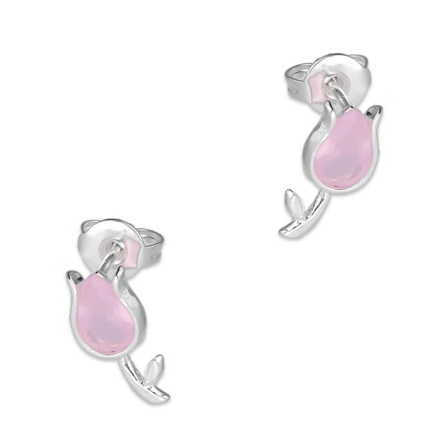 LPYAP003 Arete Broquel Tulipán Rosa en Plata .925 5539541106