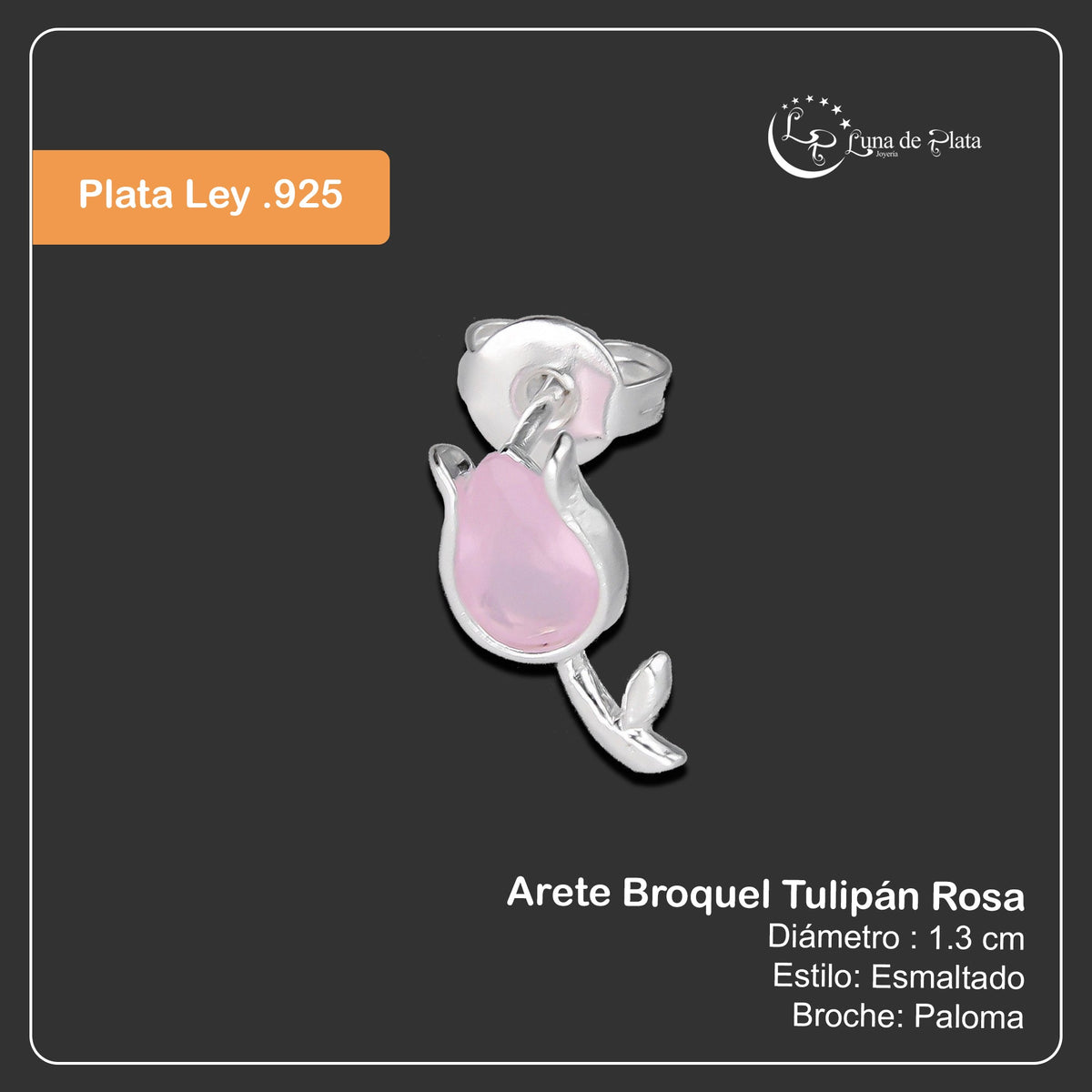 LPYAP003 Arete Broquel Tulipán Rosa en Plata .925 5539541106