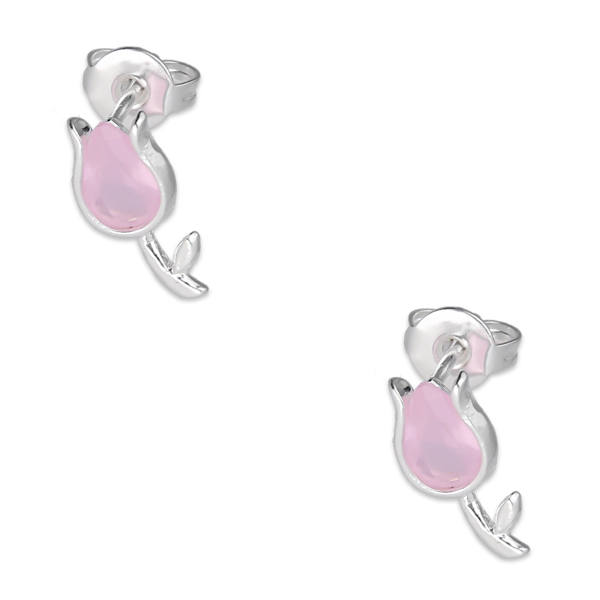 LPYAP003 Arete Broquel Tulipán Rosa en Plata .925 5539541106