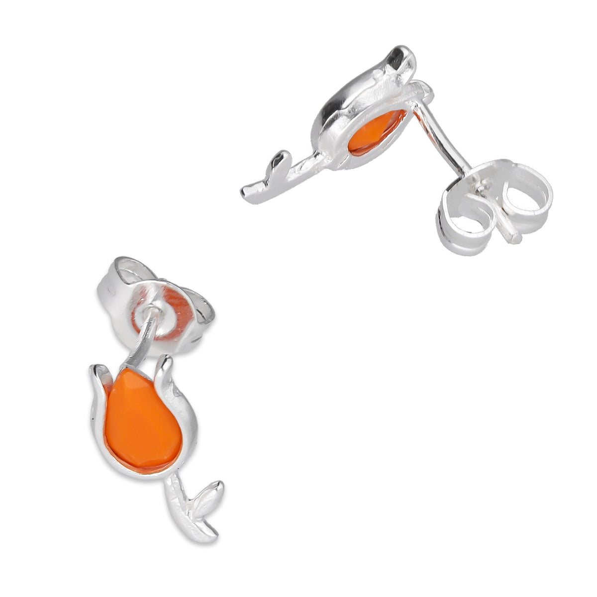 LPYAP004 Arete Broquel Tulipán Naranja en Plata .925 5539553866