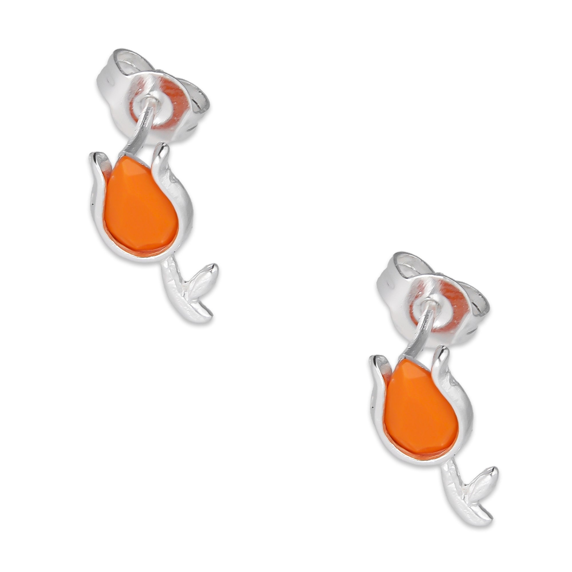 LPYAP004 Arete Broquel Tulipán Naranja en Plata .925 5539553866