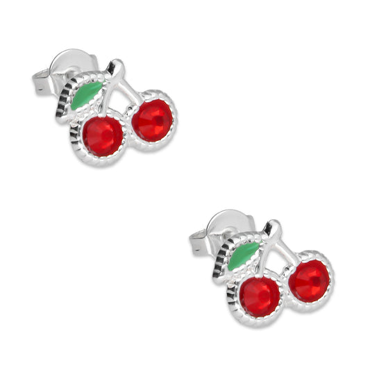 LPYAP005 Arete Broquel Cereza Hojita Verde en Plata .925 5539490390