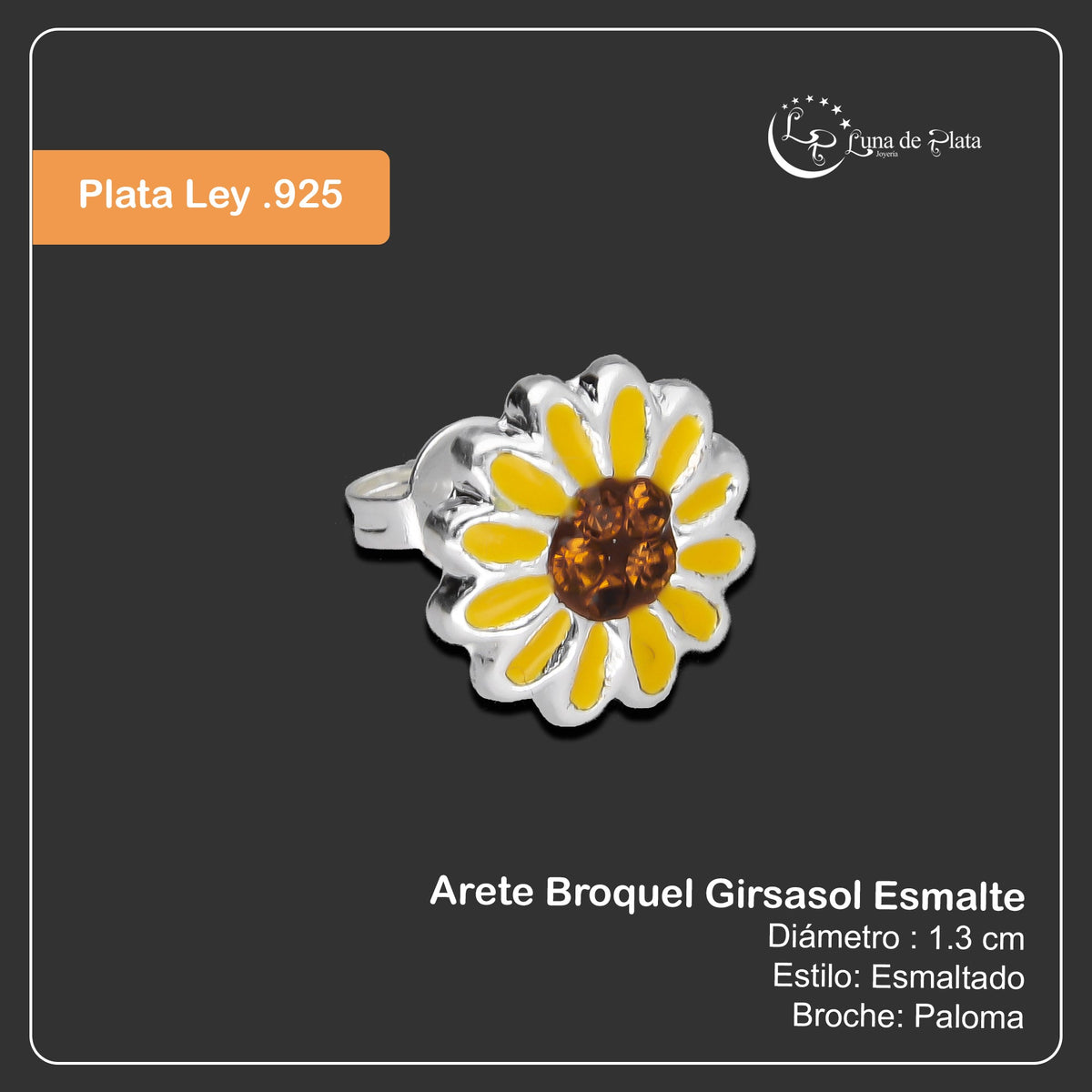 LPYAP006 Arete Broquel Girasol Esmalte en Plata .925 5539490486