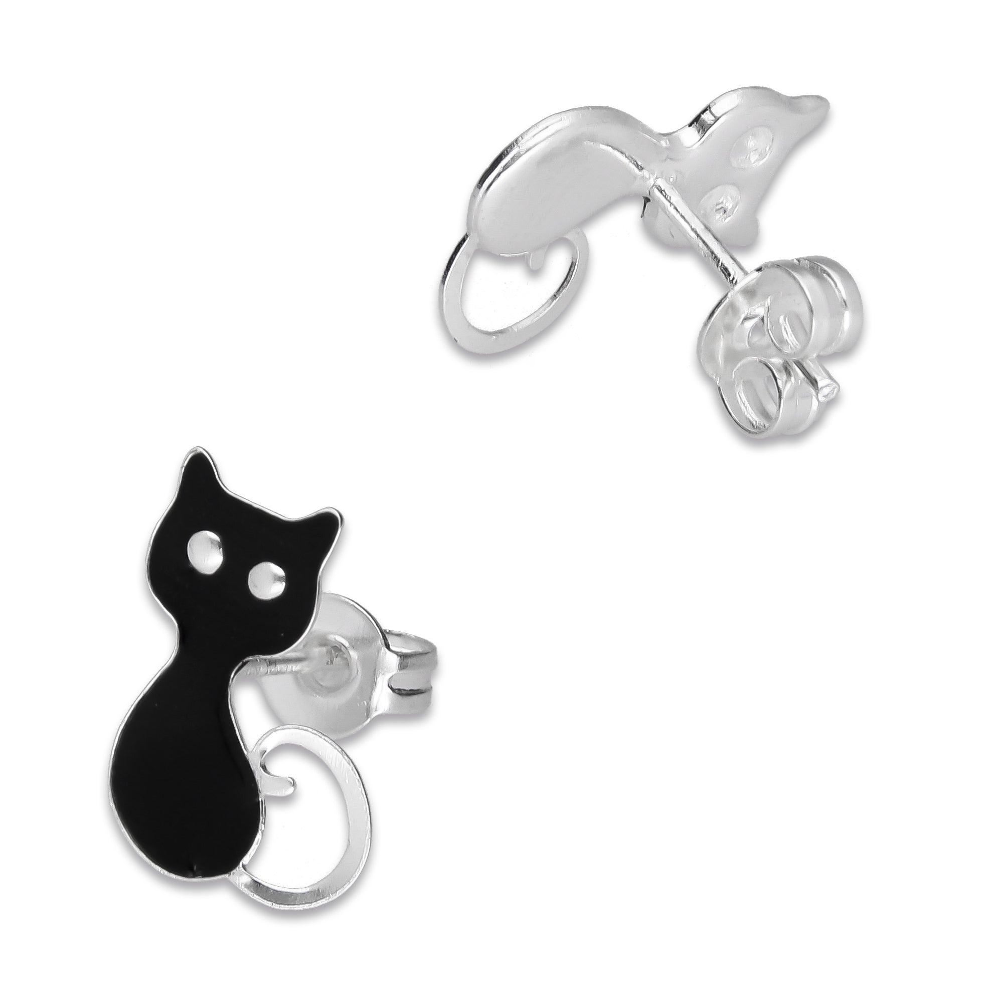 LPYAP007 Arete Broquel Gatos Negros en Plata .925 5539490466