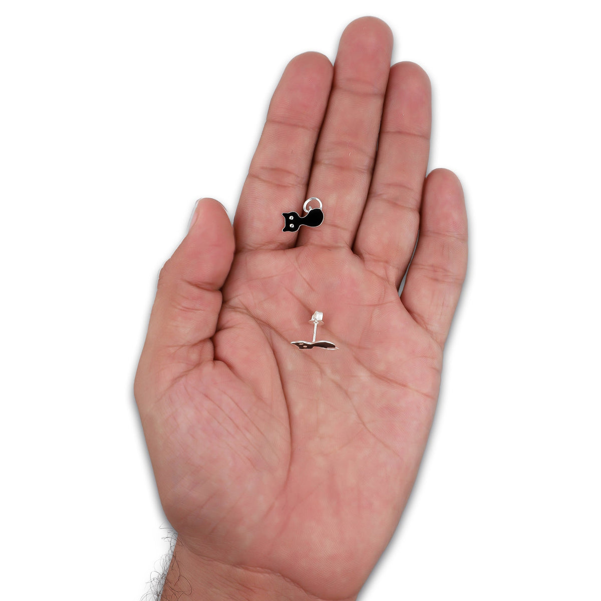 LPYAP007 Arete Broquel Gatos Negros en Plata .925 5539490466