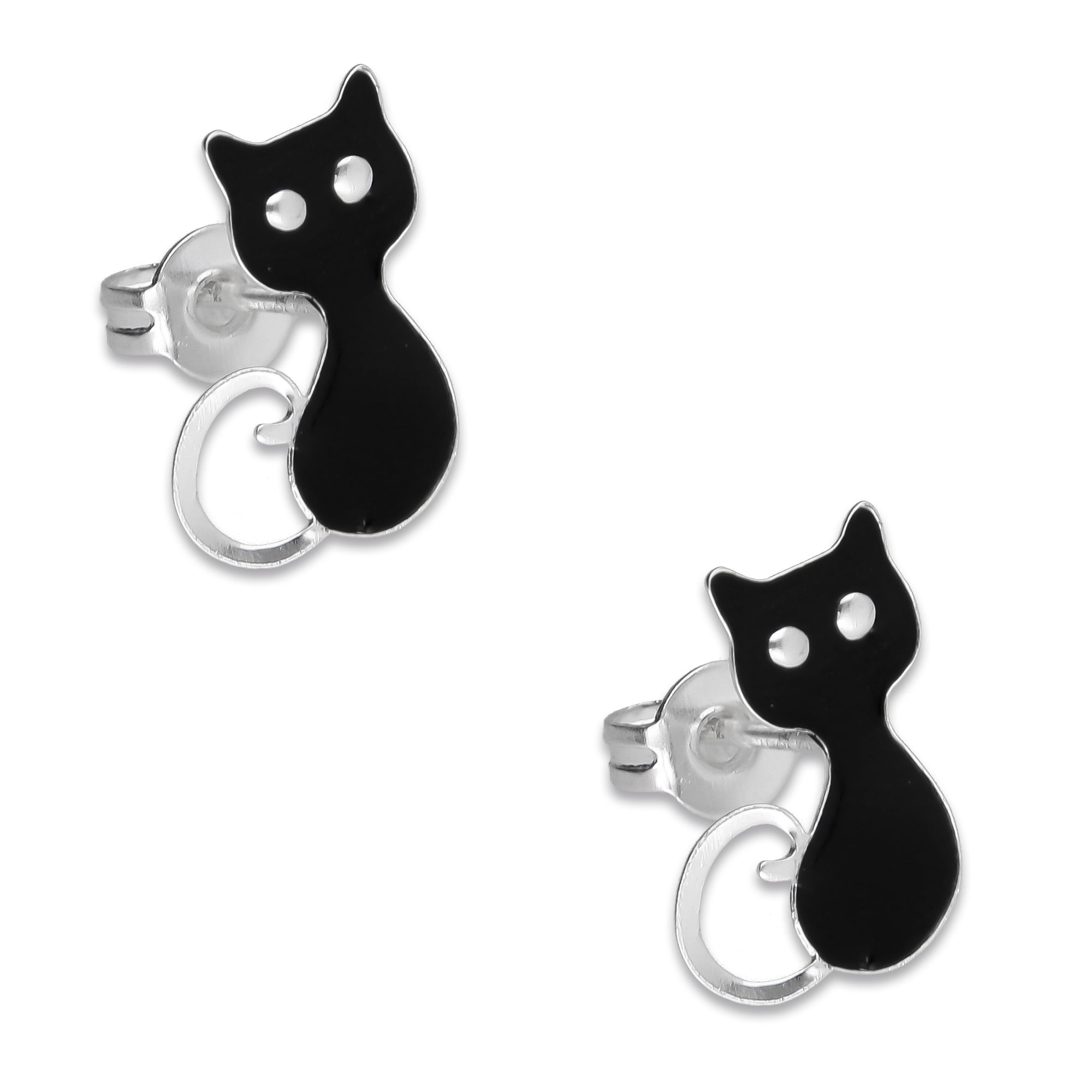 LPYAP007 Arete Broquel Gatos Negros en Plata .925 5539490466