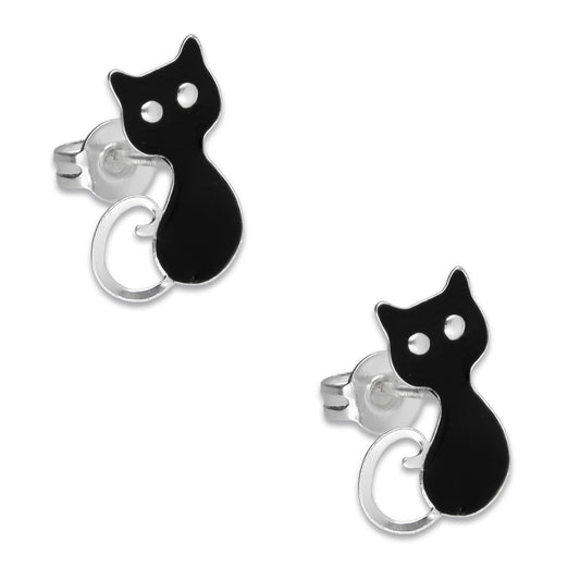 LPYAP007 Arete Broquel Gatos Negros en Plata .925 5539490466