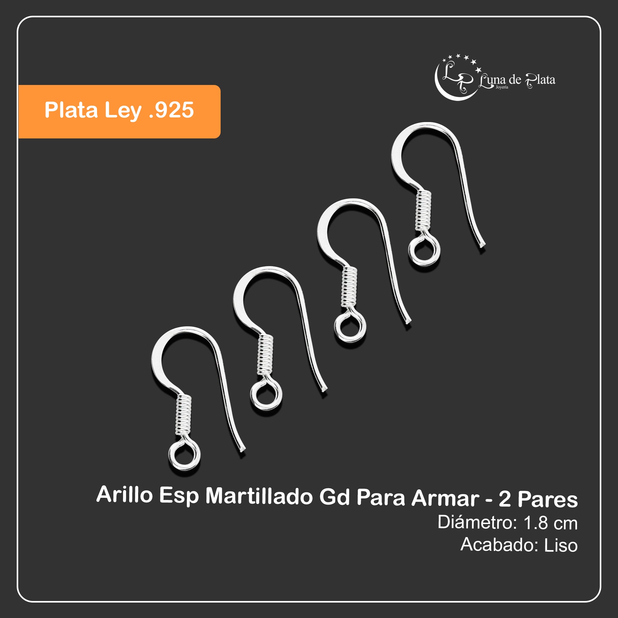 LPAR006 Arillo Esp Martillado Gd Para Armar - 2 Pares de Plata .925 2031890475