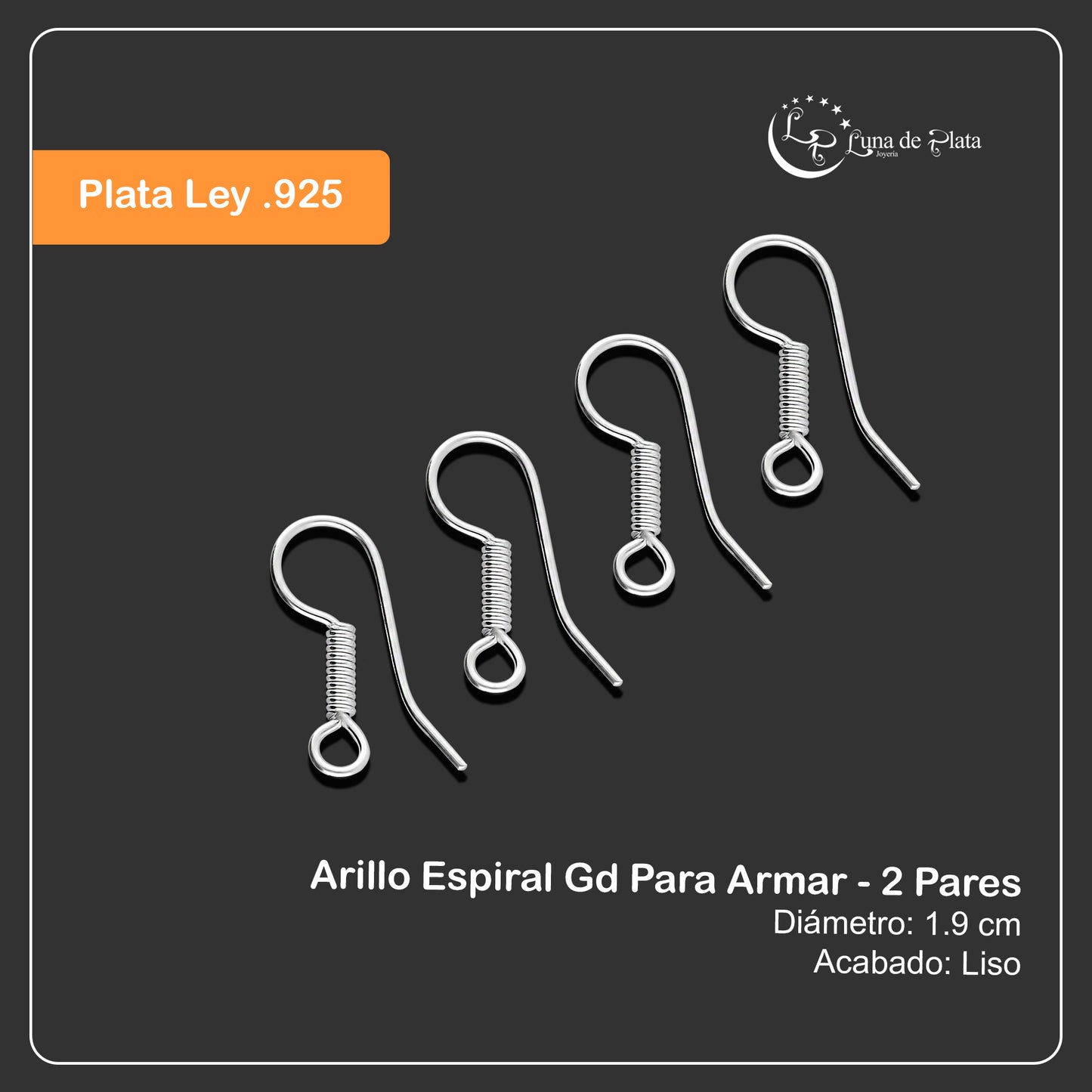 LPAR007 Arillo Espiral Gd Para Armar - 2 Pares de Plata .925 2945973594