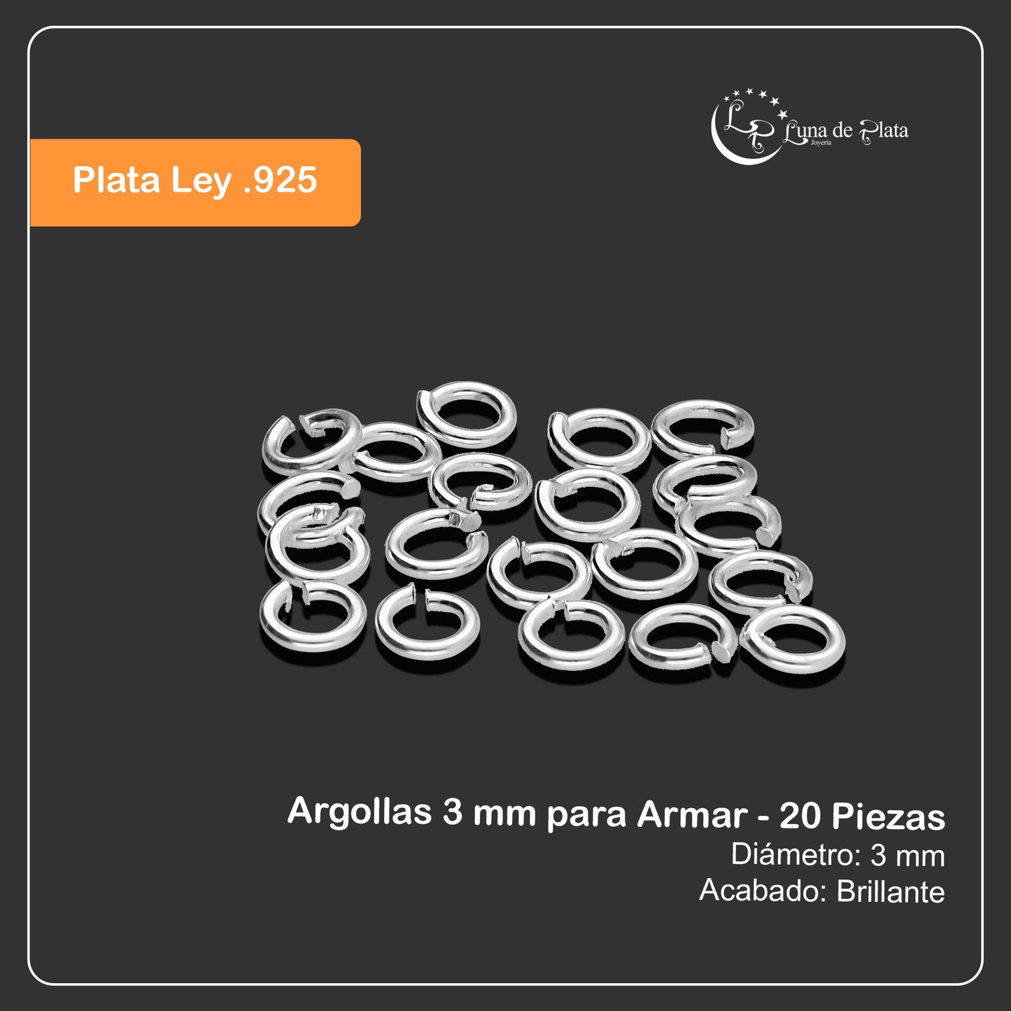 LPARG001 Argollas 3 mm para Armar - 20 Piezas de Plata .925 2023766061